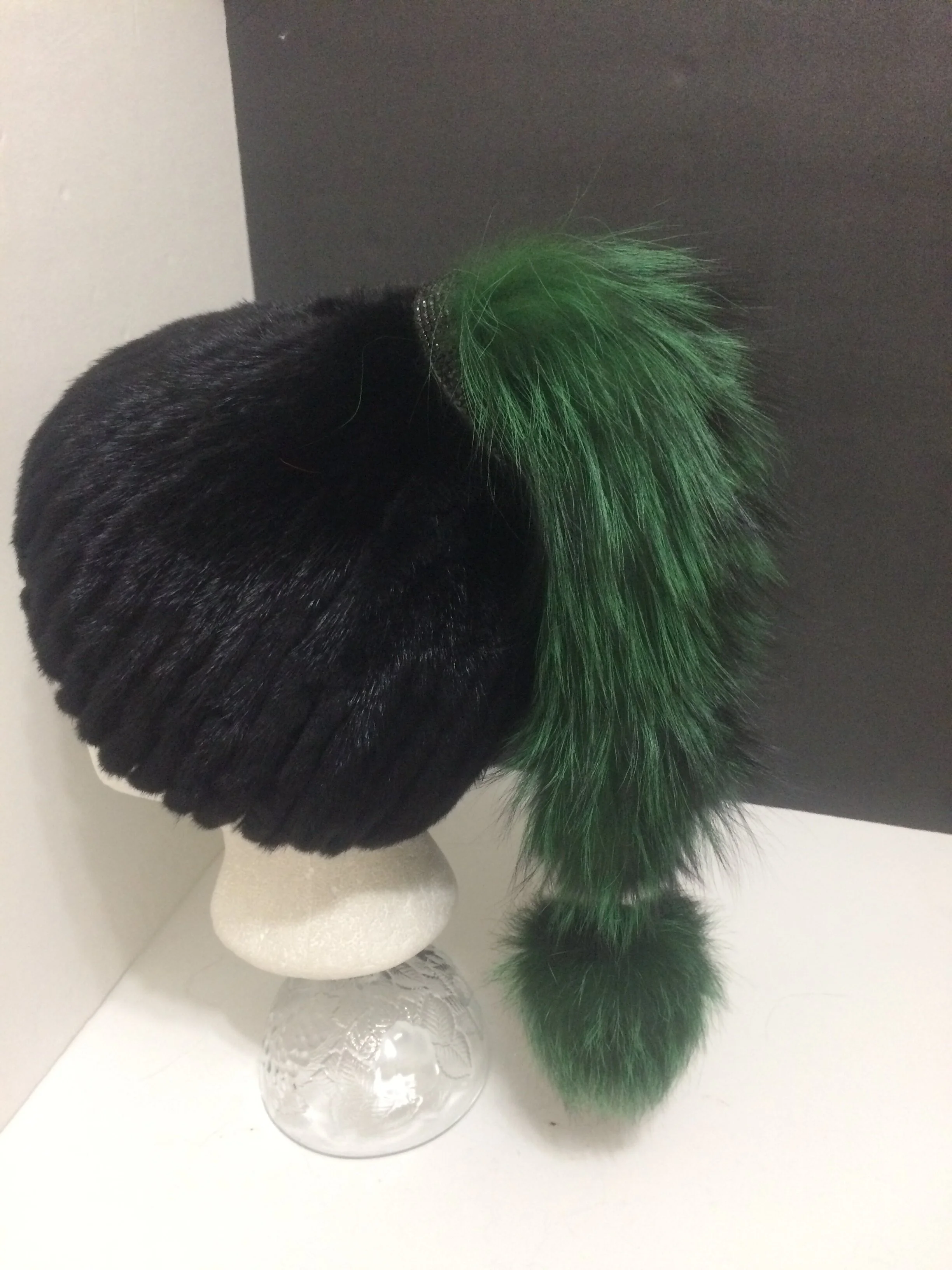 Mink Hat  with Color Real Raccoon Fur Tail  
