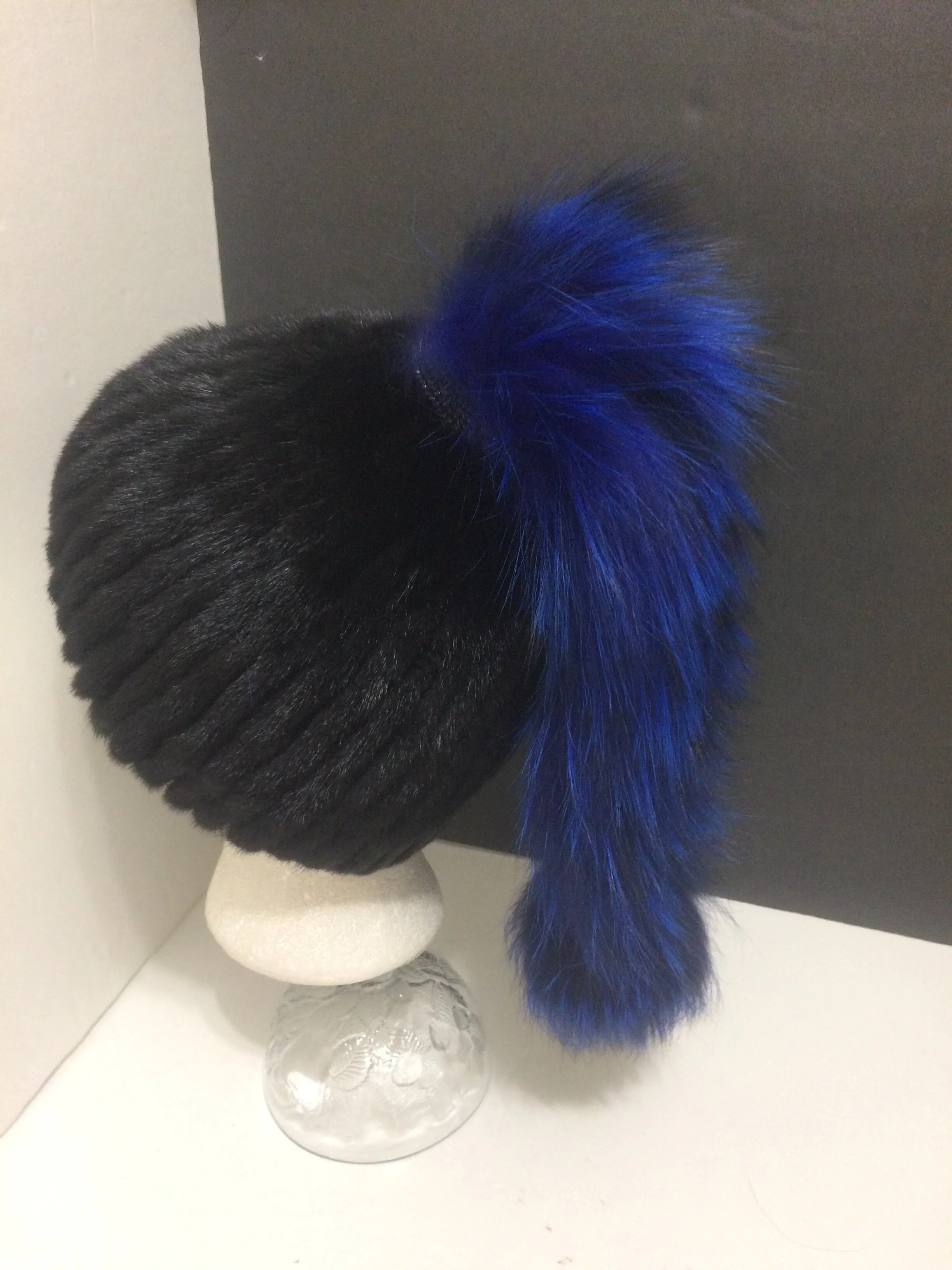 Mink Hat  with Color Real Raccoon Fur Tail  