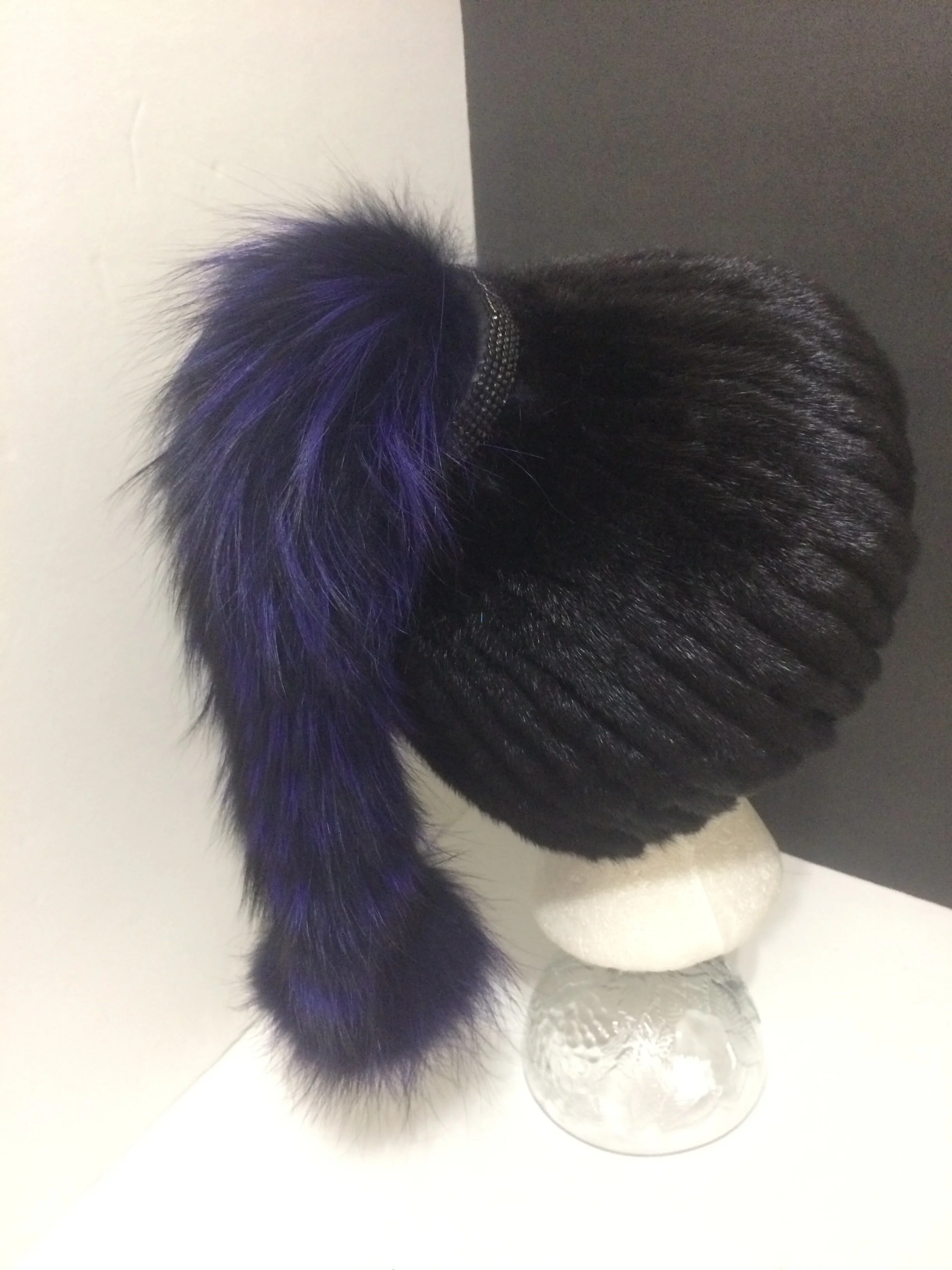 Mink Hat  with Color Real Raccoon Fur Tail  