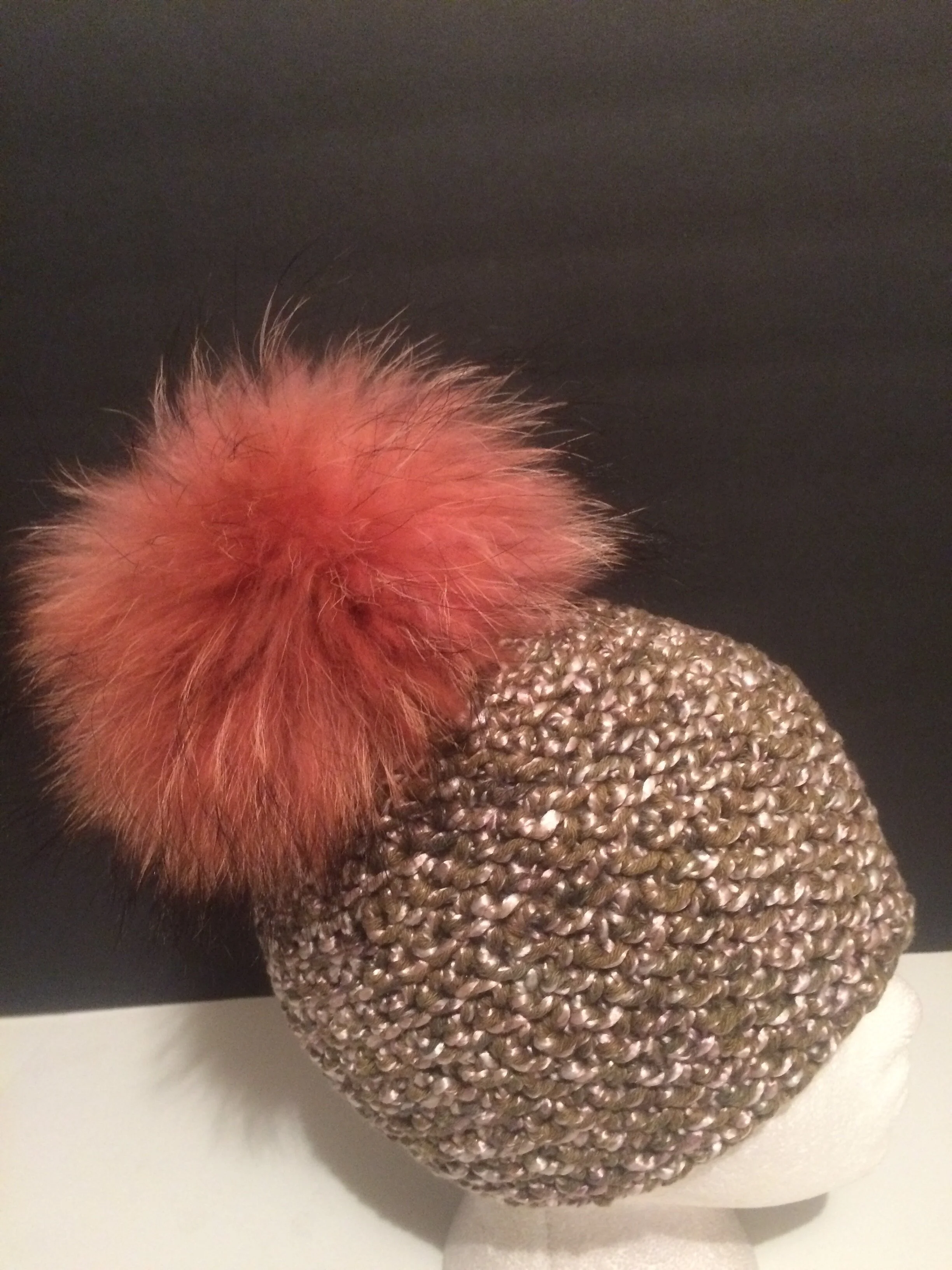 Bulky Hat,  with  Removable Real Raccoon Fur Pompom
