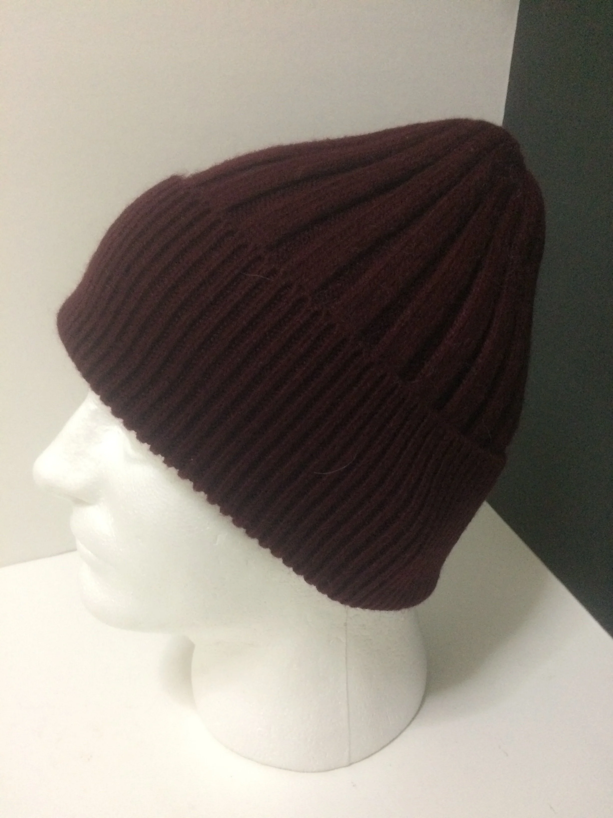 Angora  Mens Beanie, Fold-over Ribbed Hat