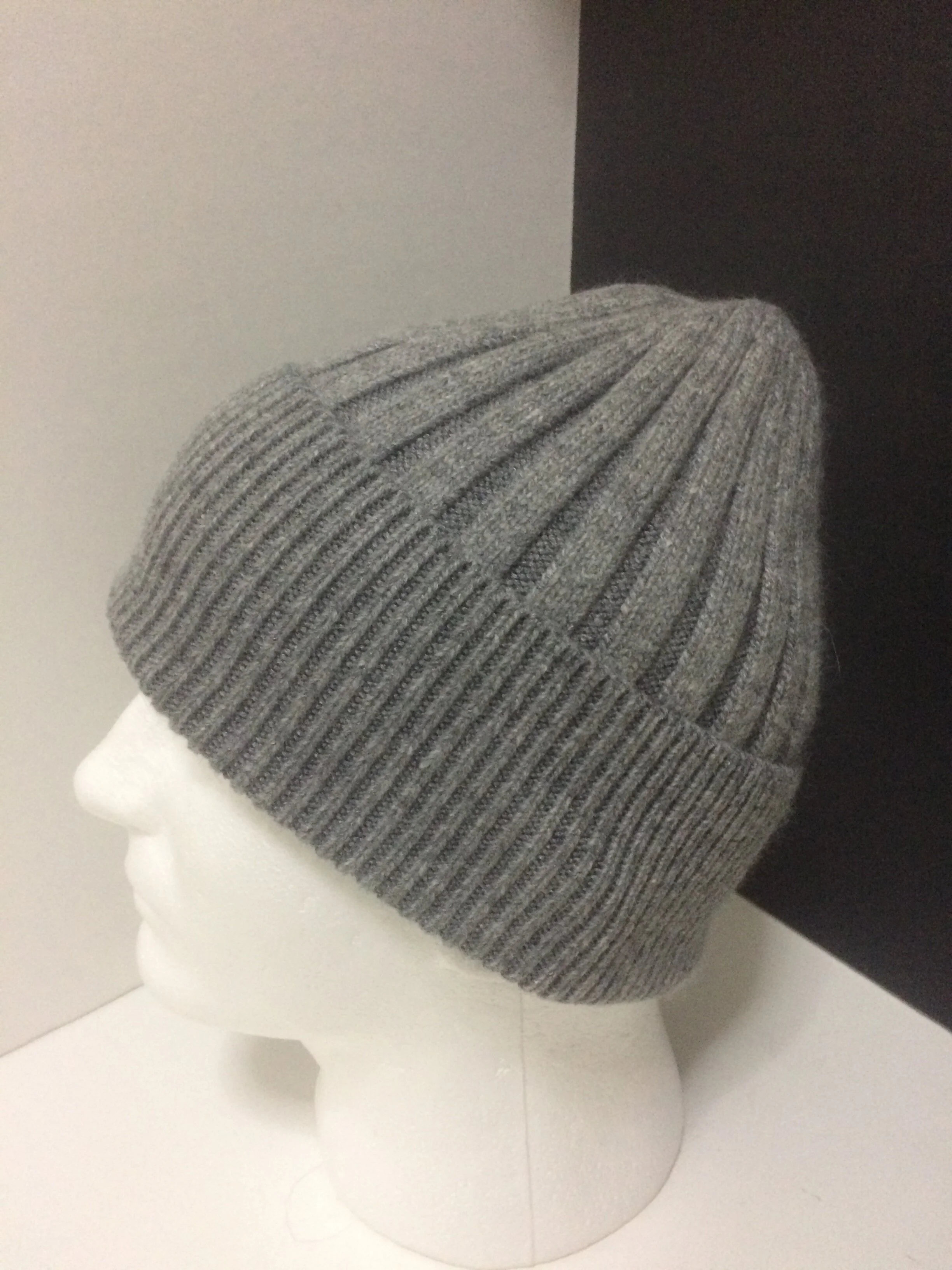 Angora  Mens Beanie, Fold-over Ribbed Hat