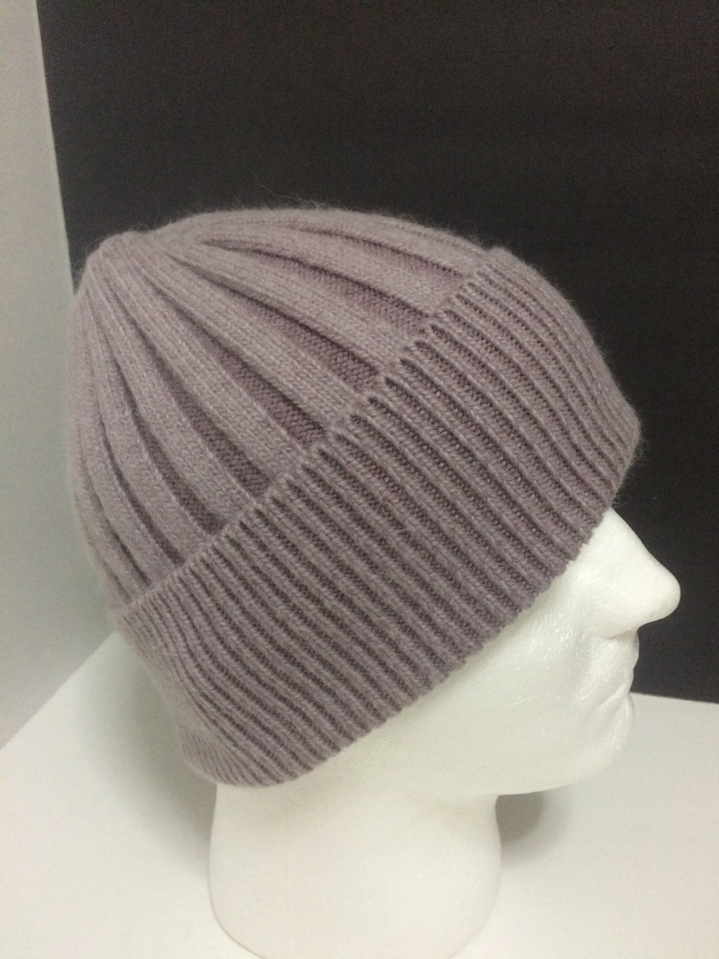 Angora  Mens Beanie, Fold-over Ribbed Hat