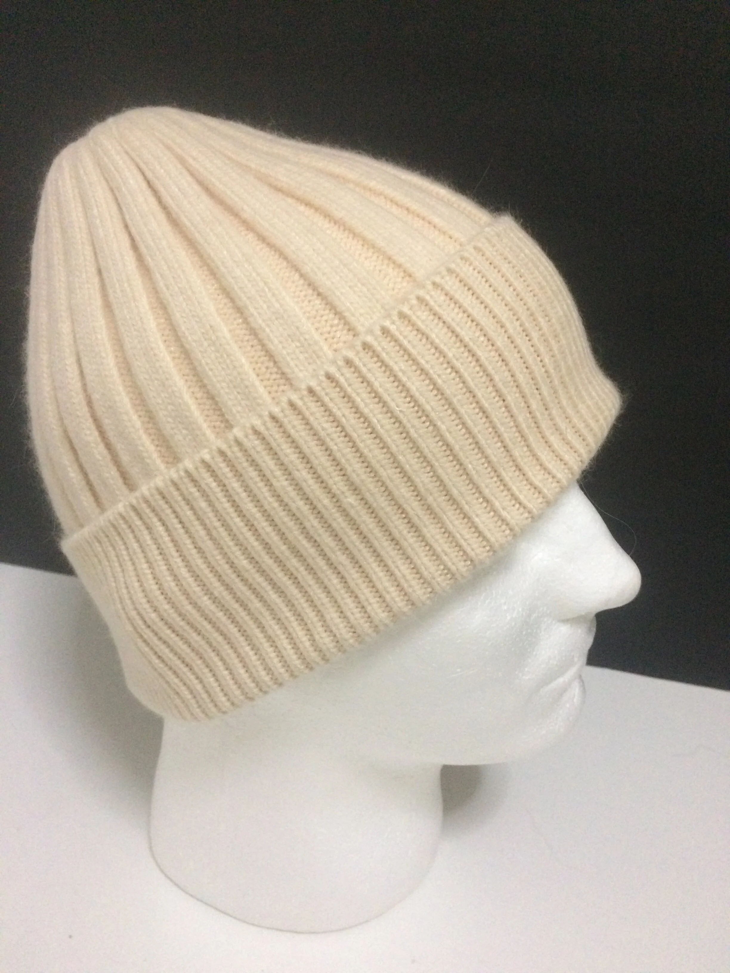Angora  Mens Beanie, Fold-over Ribbed Hat