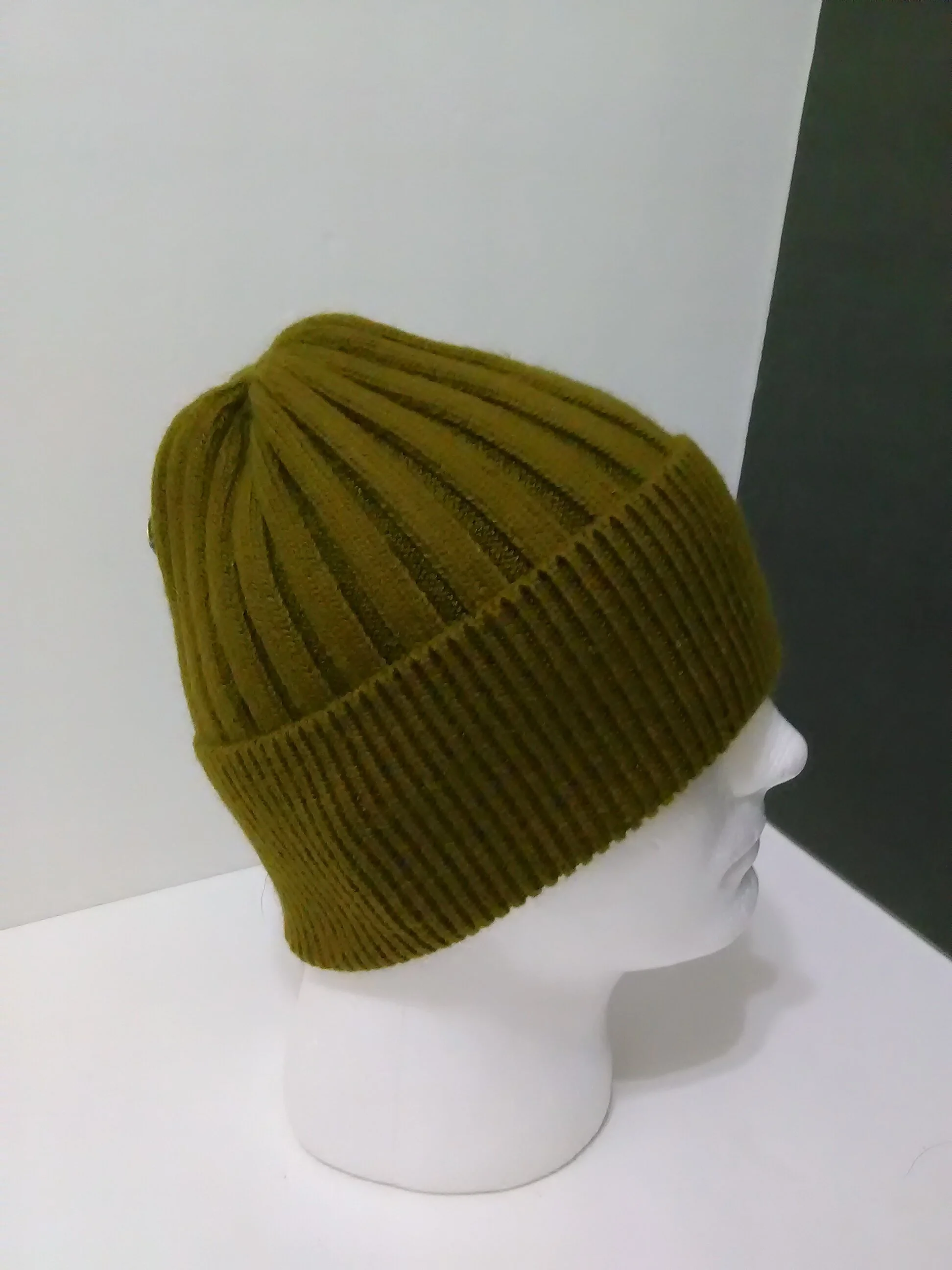 Angora  Mens Beanie, Fold-over Ribbed Hat