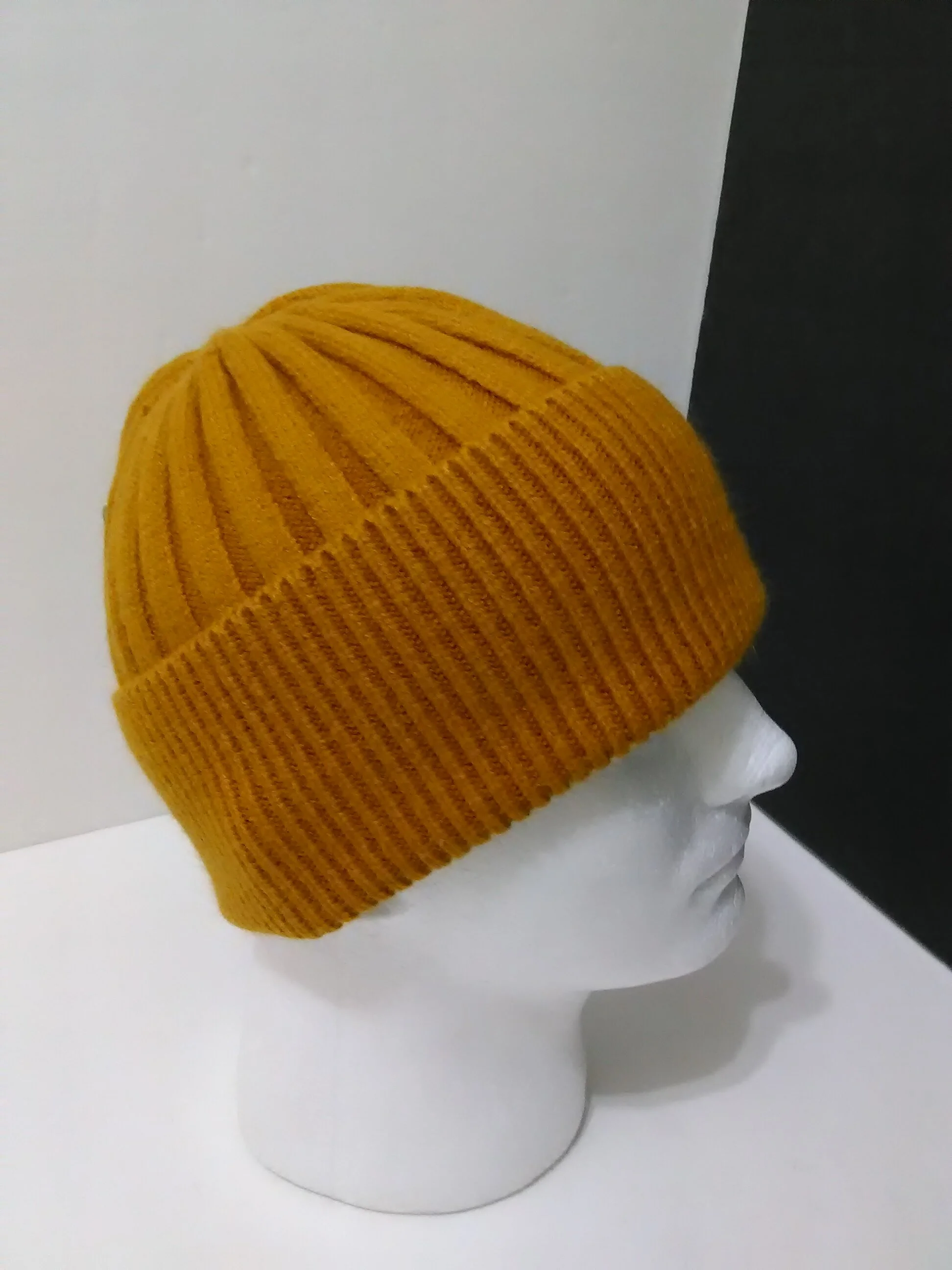 Angora  Mens Beanie, Fold-over Ribbed Hat