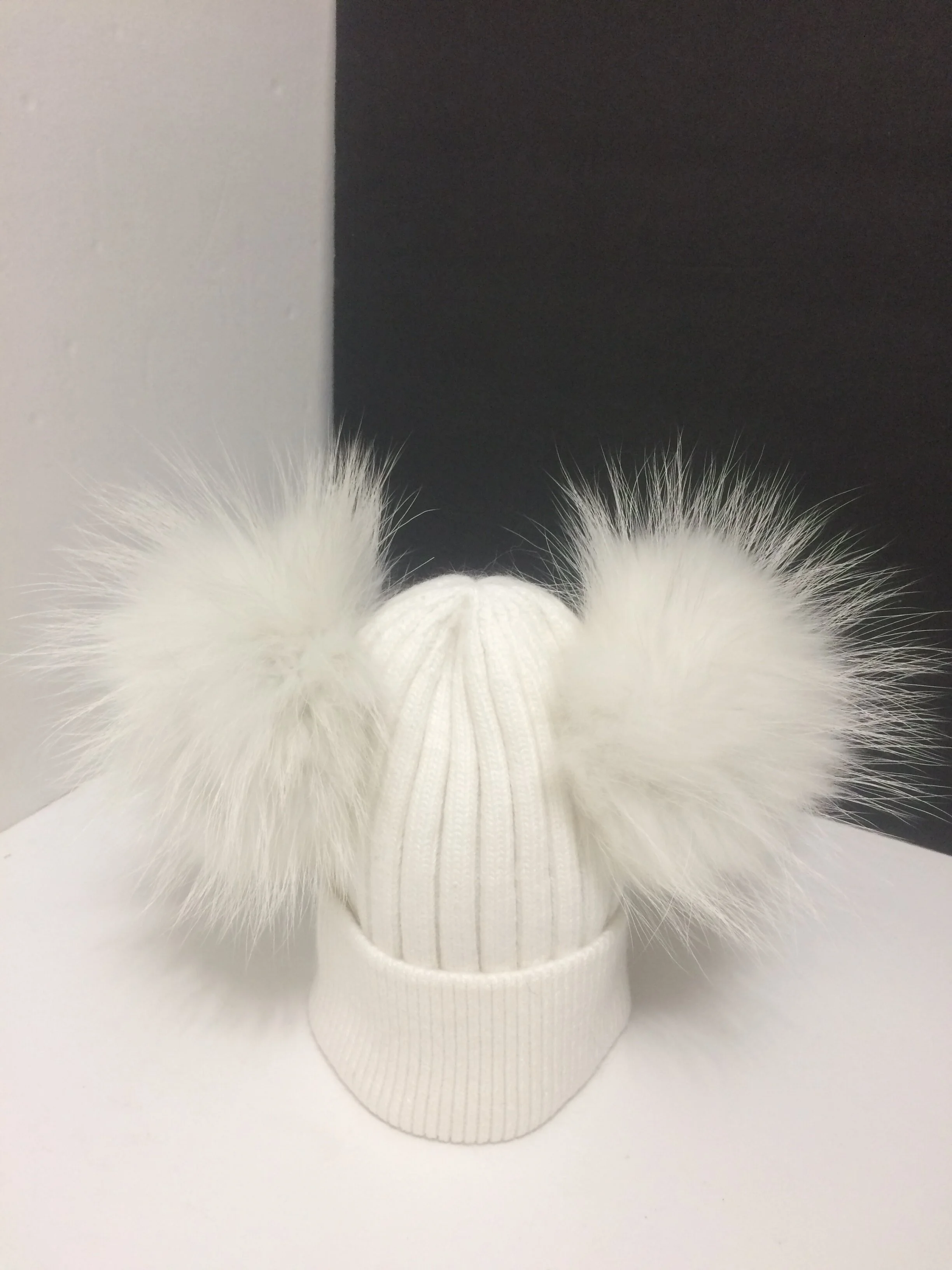 Angora Baby and Kids Hat, Removable Double Real Raccoon Fur Pompoms