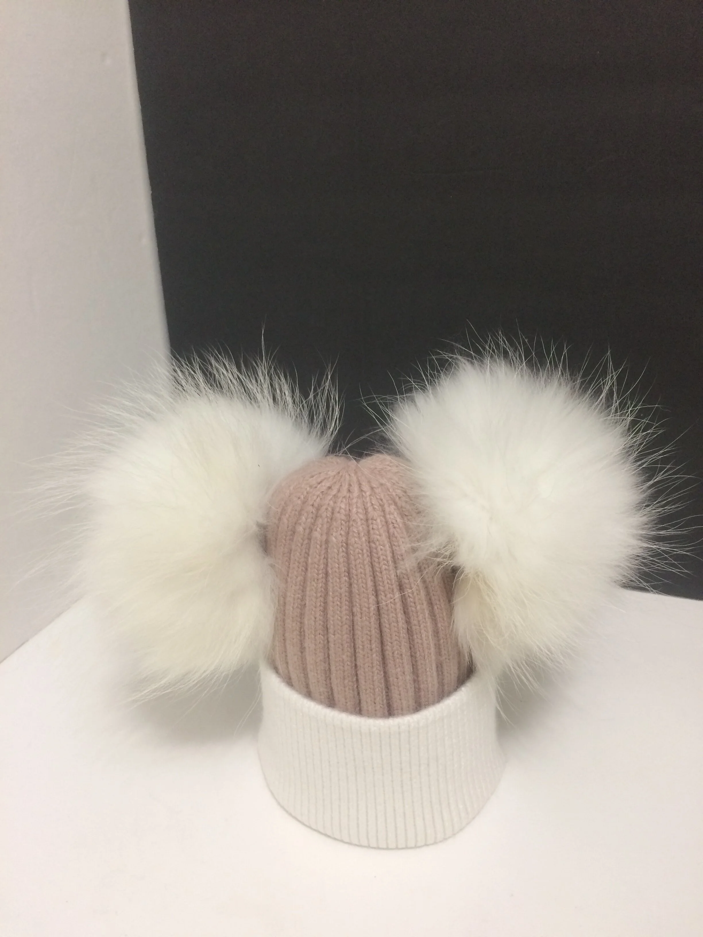 Angora Baby and Kids Hat, Removable Double Real Raccoon Fur Pompoms
