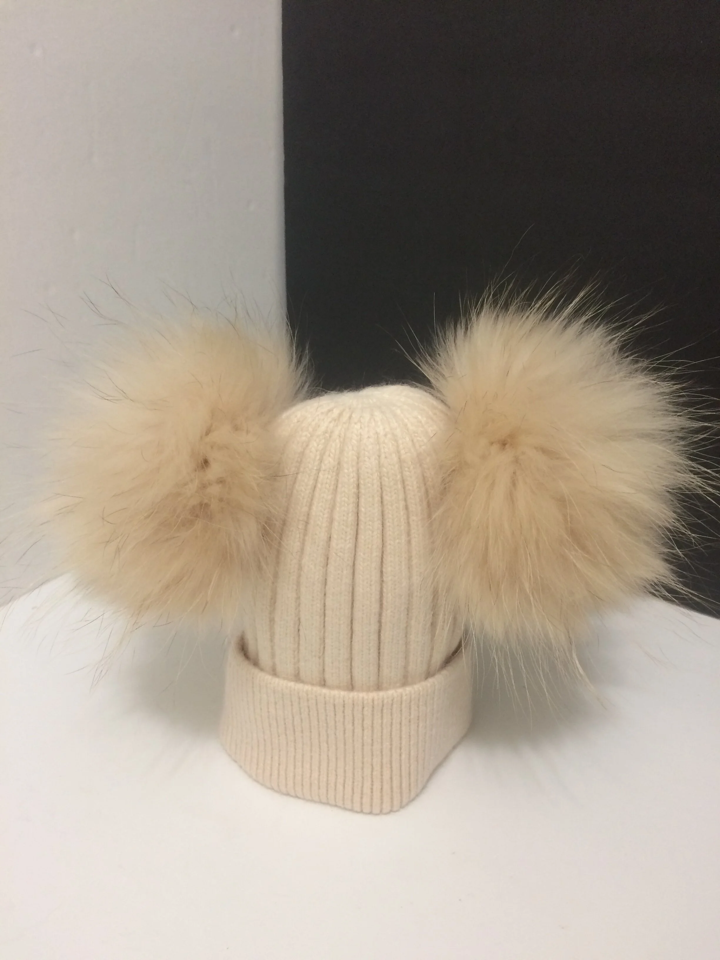 Angora Baby and Kids Hat, Removable Double Real Raccoon Fur Pompoms