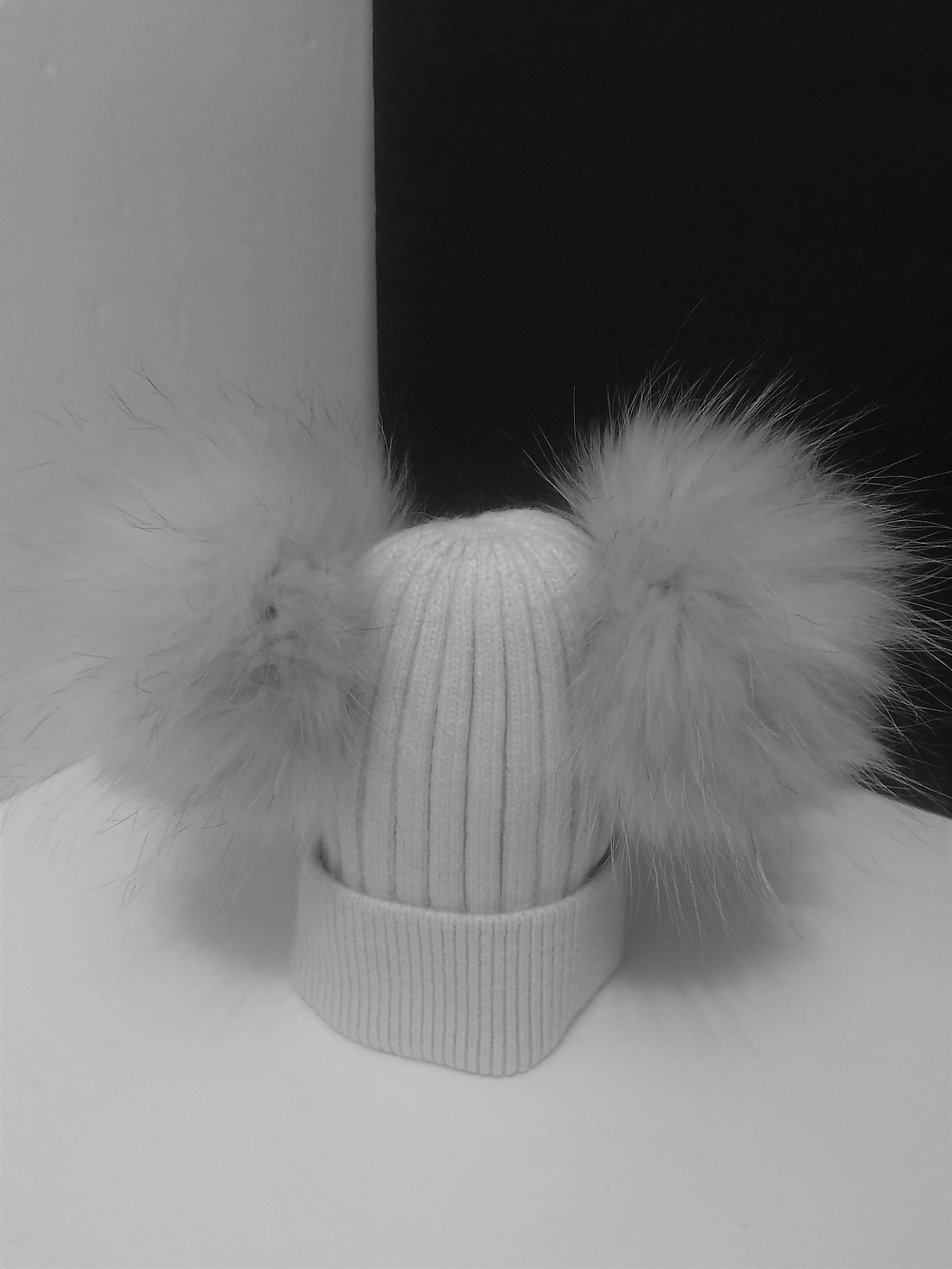 Angora Baby and Kids Hat, Removable Double Real Raccoon Fur Pompoms