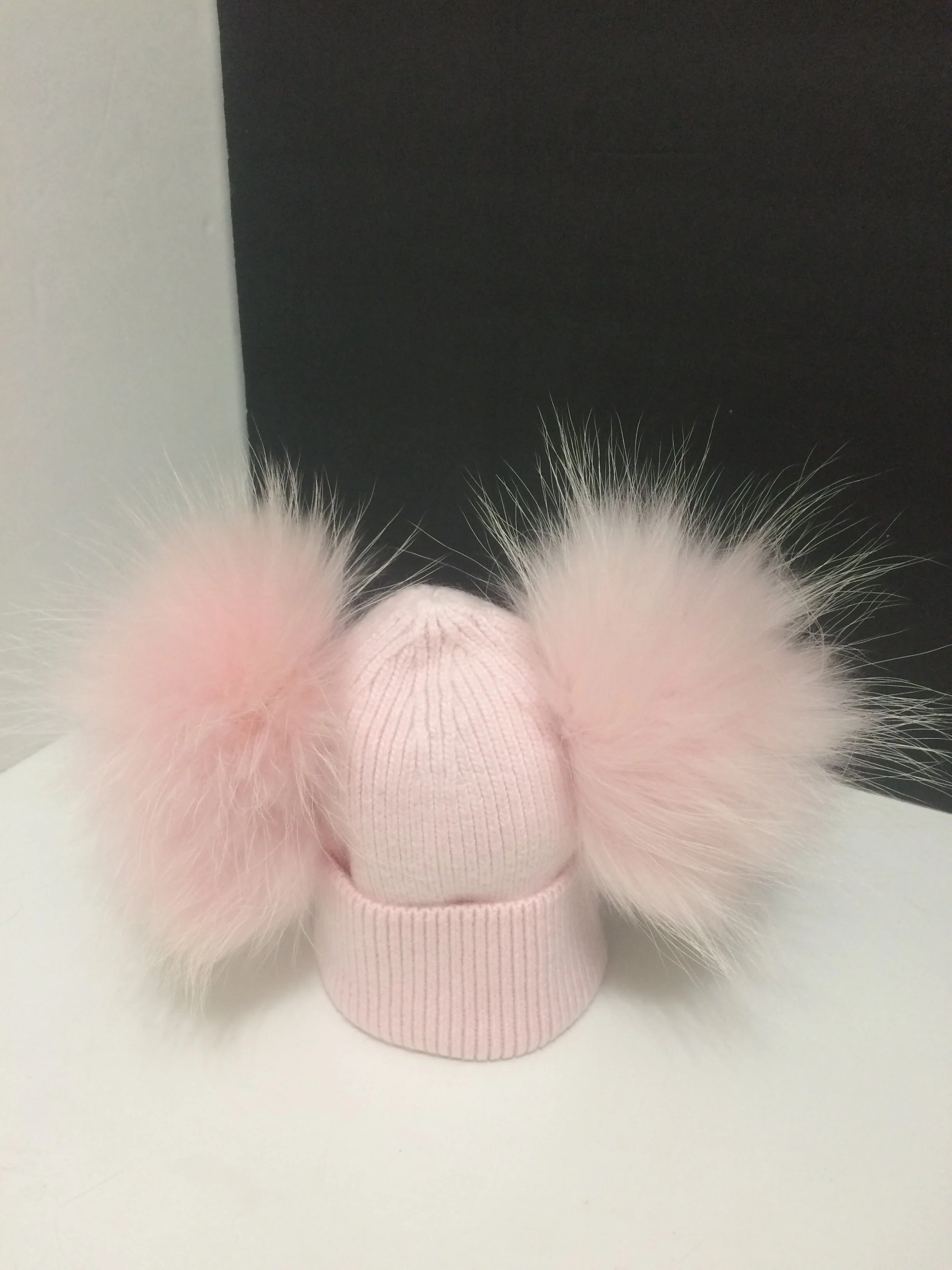 Cashmere Baby and Kids Hat, Removable Double Real Raccoon Fur Pompoms
