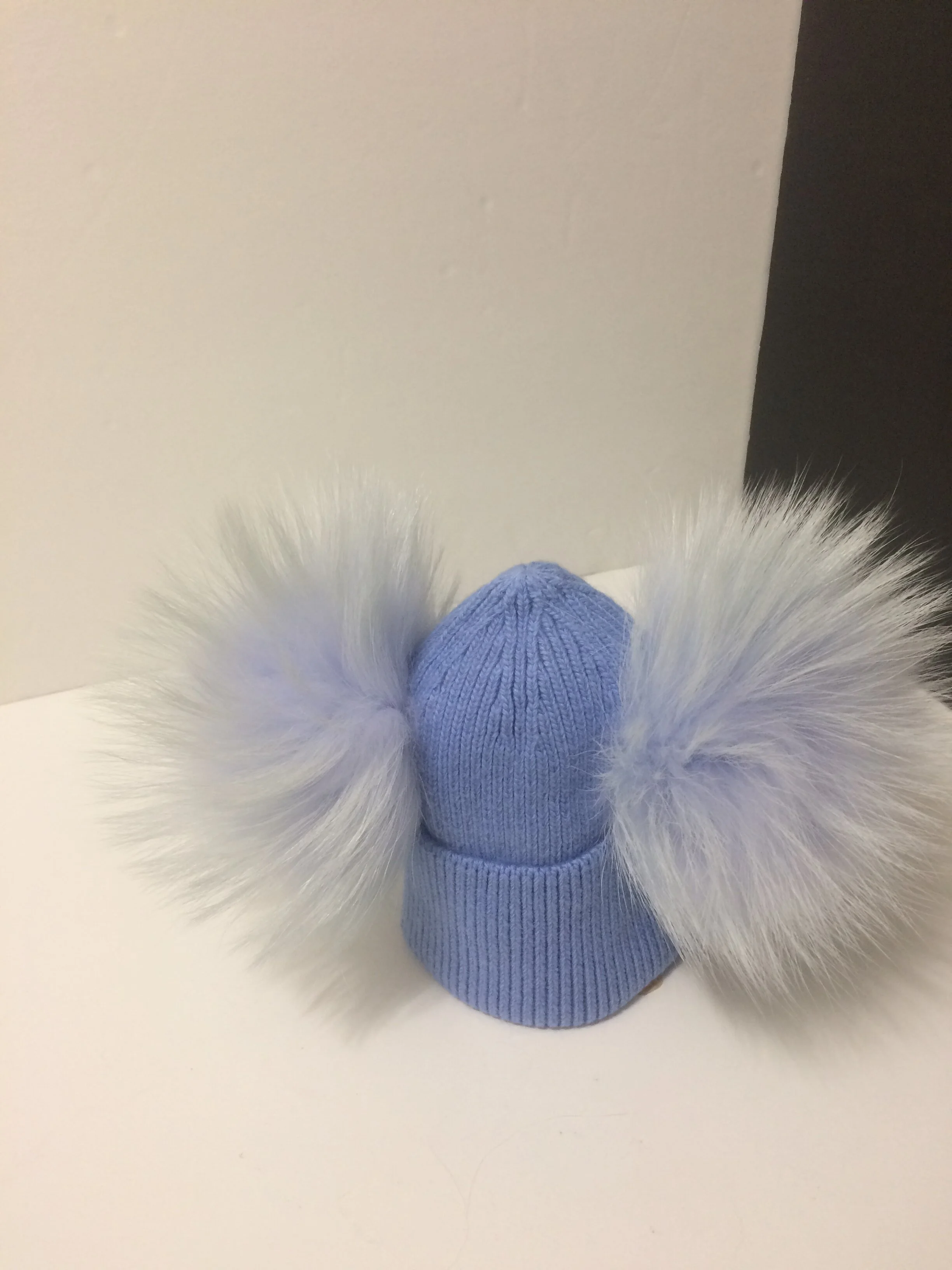 Cashmere Baby and Kids Hat, Removable Double Real Raccoon Fur Pompoms
