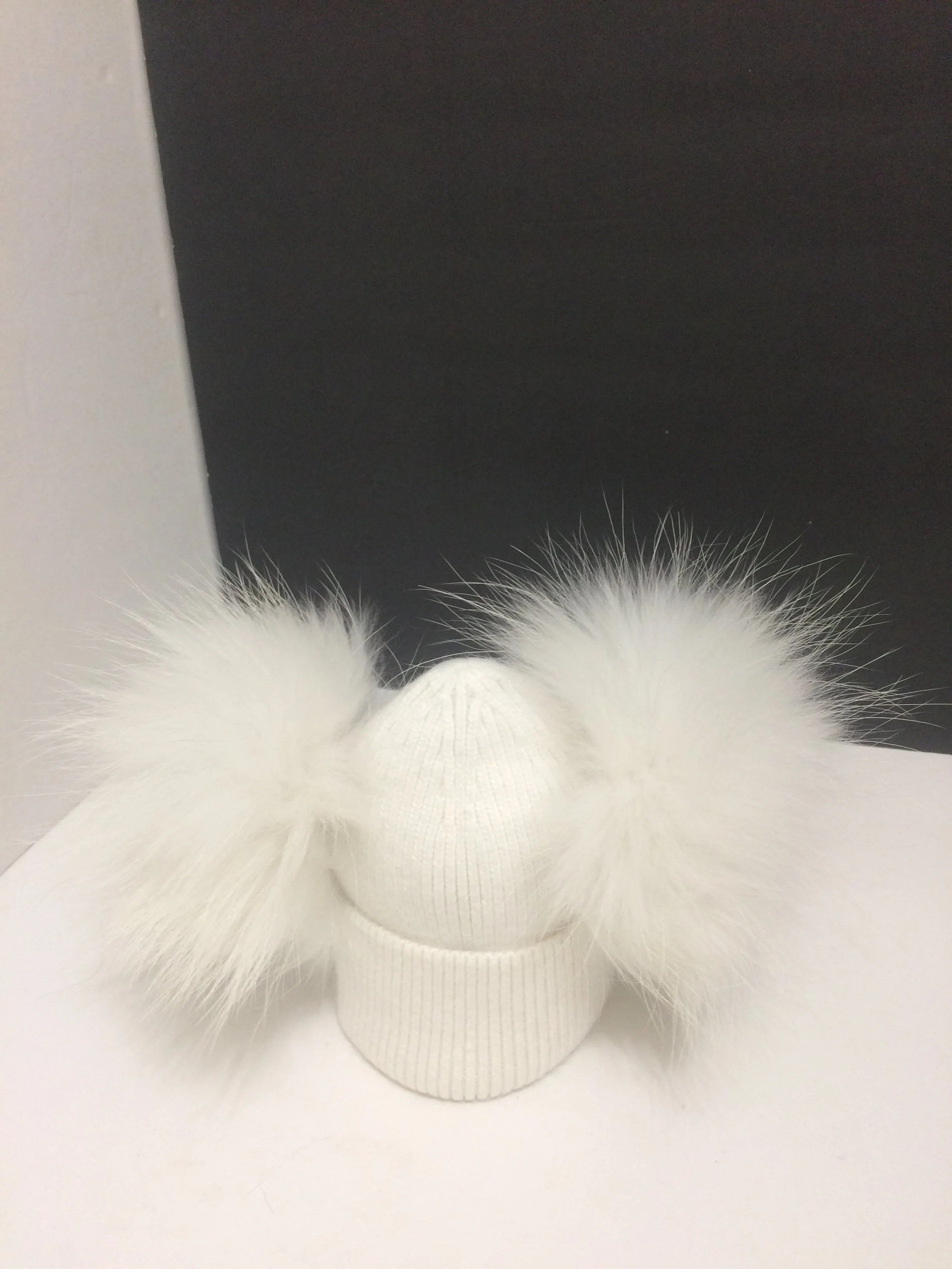 Cashmere Baby and Kids Hat, Removable Double Real Raccoon Fur Pompoms