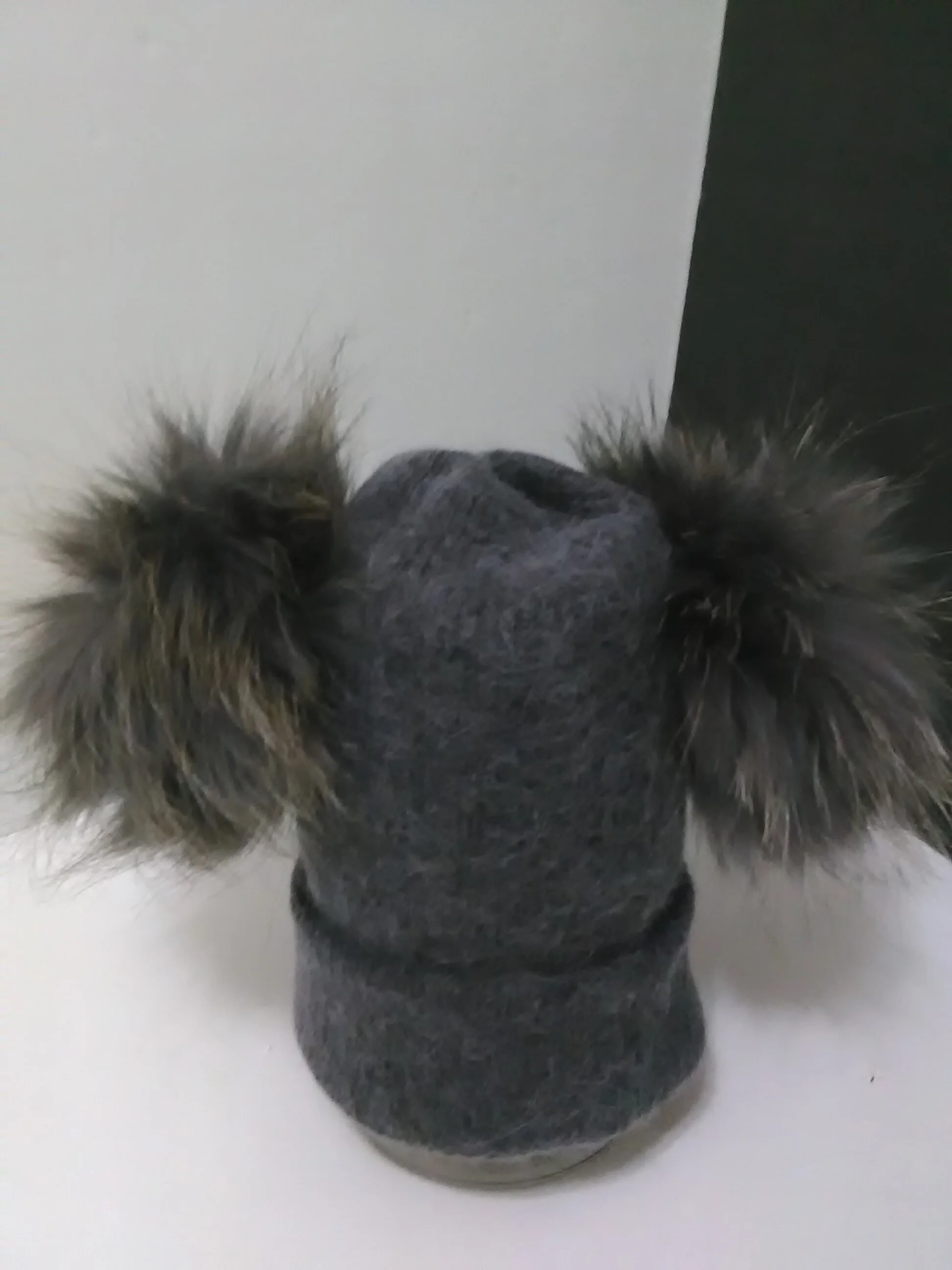 Cashmere Kids Hat, Removable Double Real Raccoon Fur Pompoms