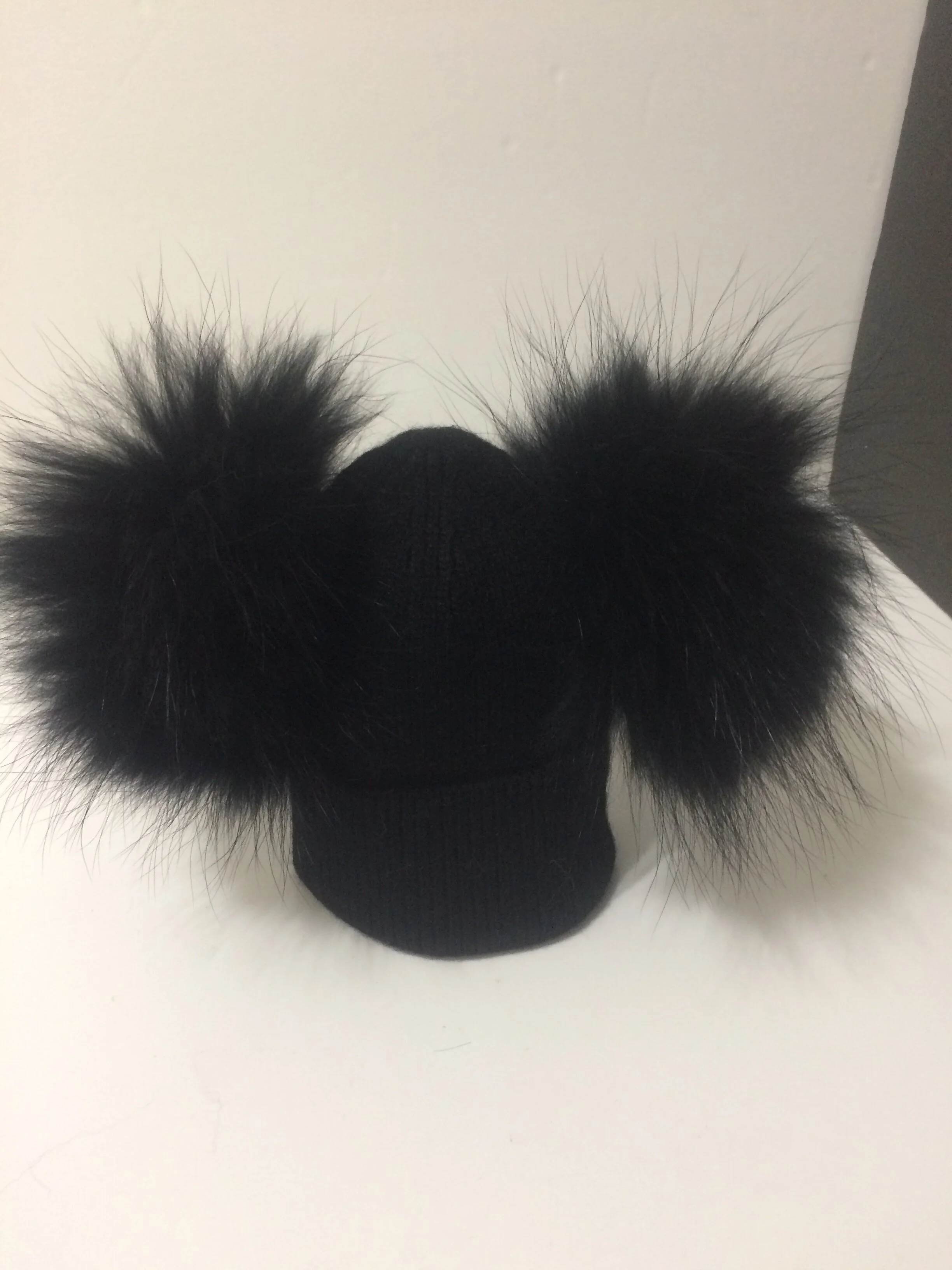 Cashmere Baby and Kids Hat, Removable Double Real Raccoon Fur Pompoms