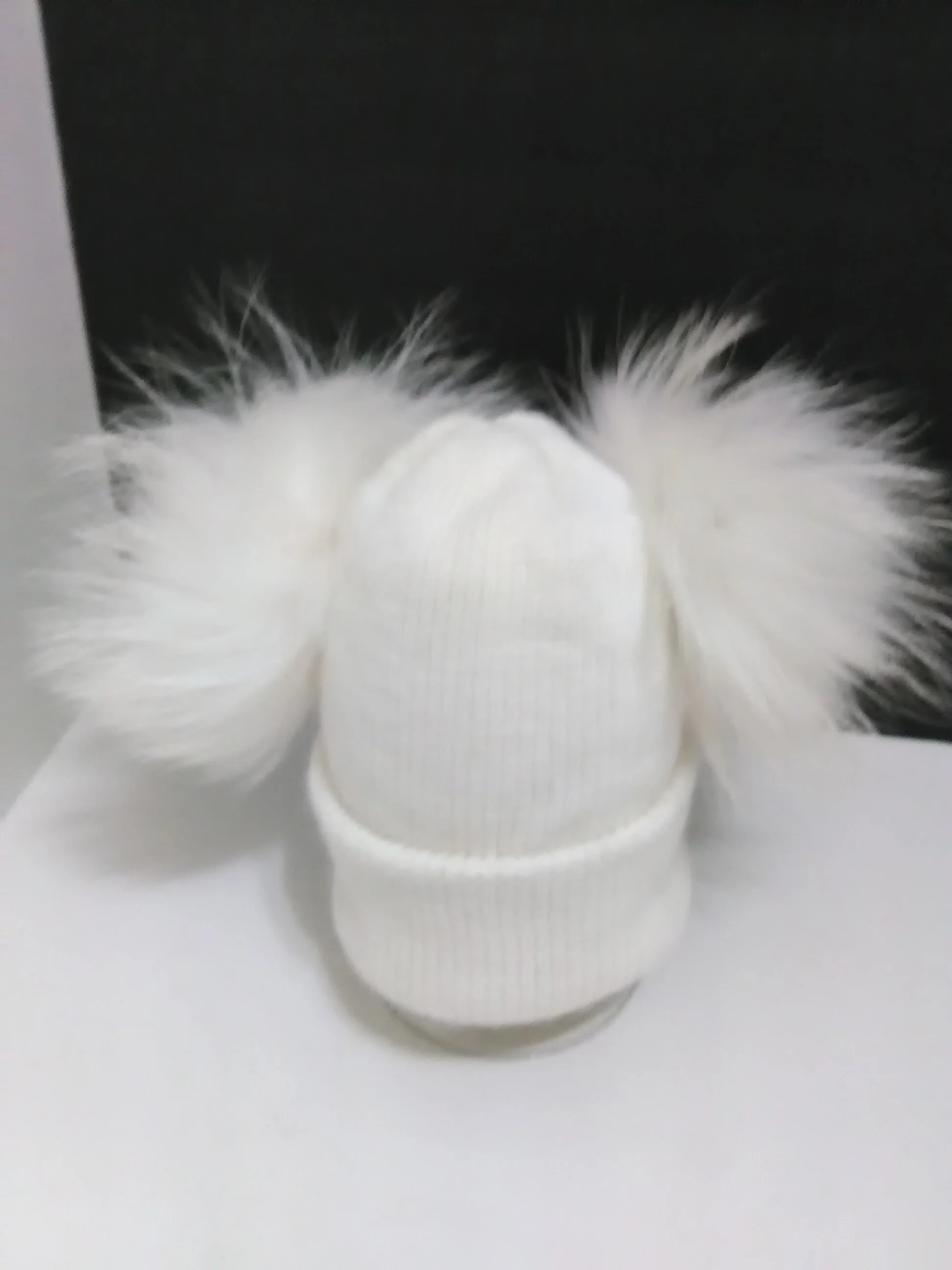 Cashmere Baby and Kids Hat, Removable Double Real Raccoon Fur Pompoms