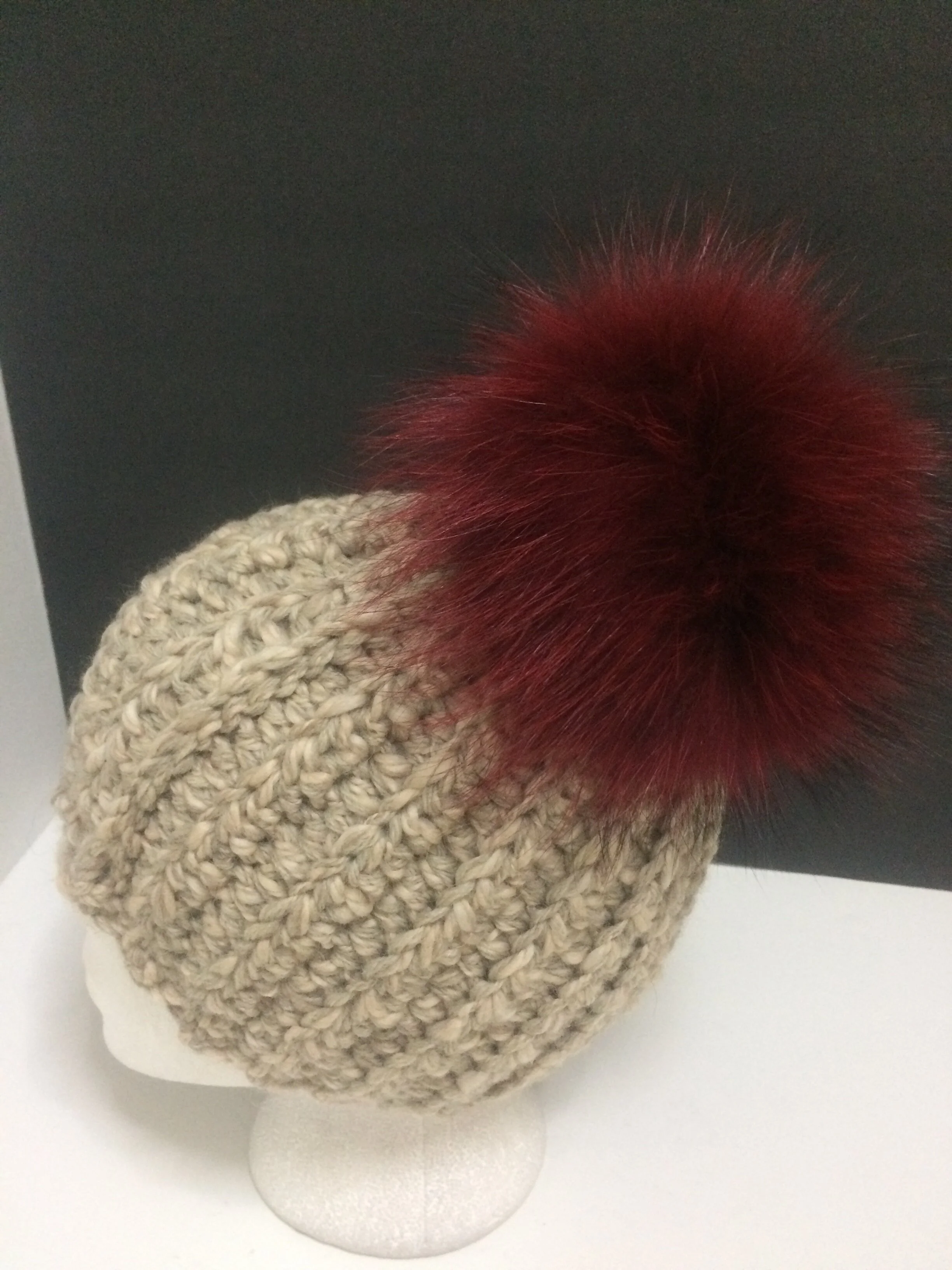 100% Alpaca Beanie, Removable Real Raccoon Fur Pompom