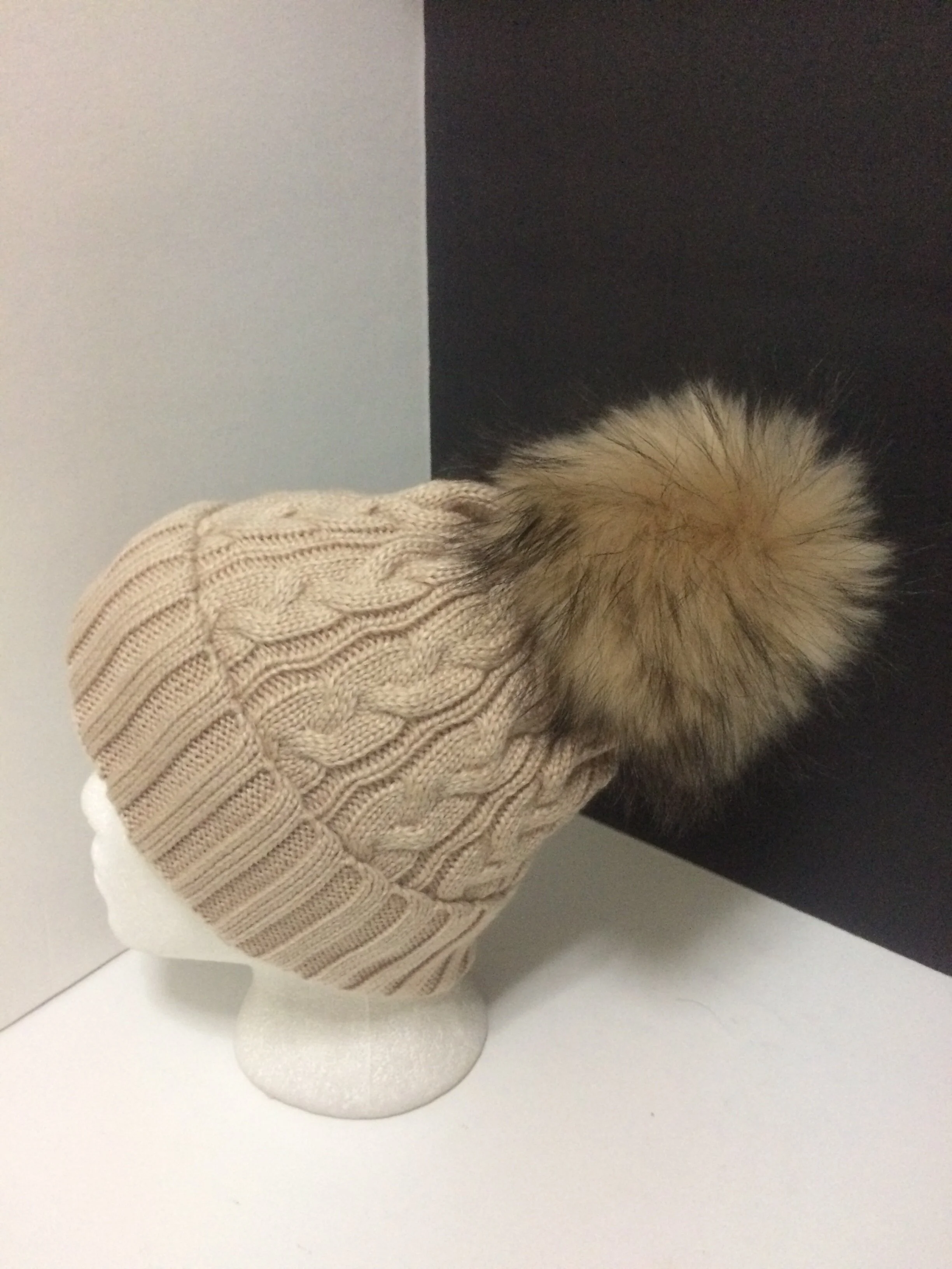 Classic Twist Beanie with Removable Real Raccoon Fur Pompom