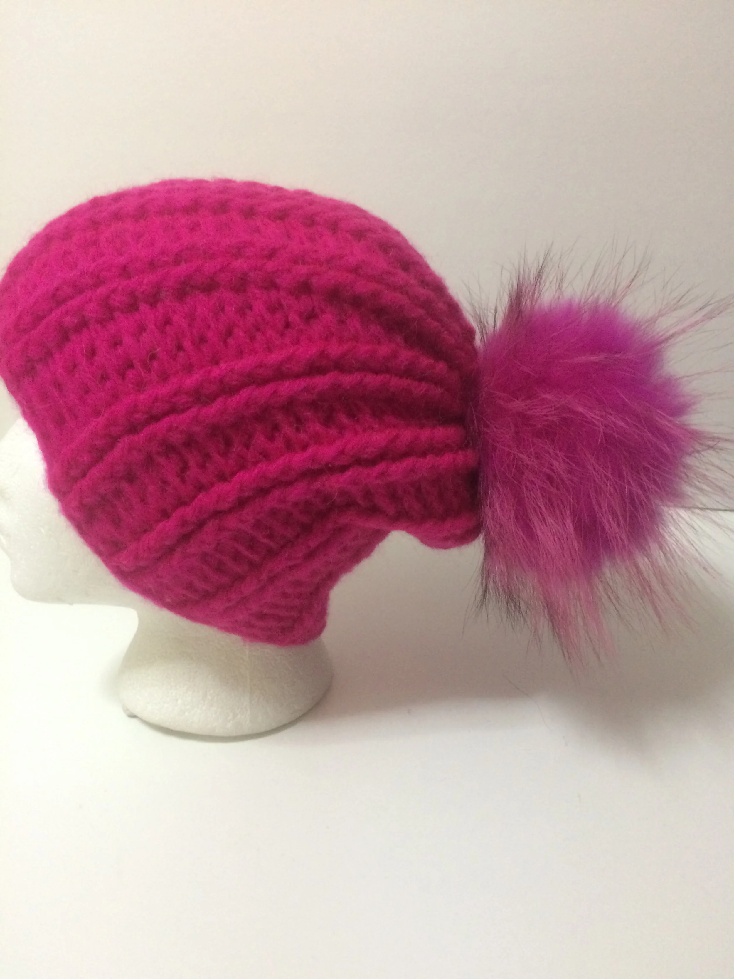 100% Mohair Hat with Removable Real Raccoon Fur Pompom