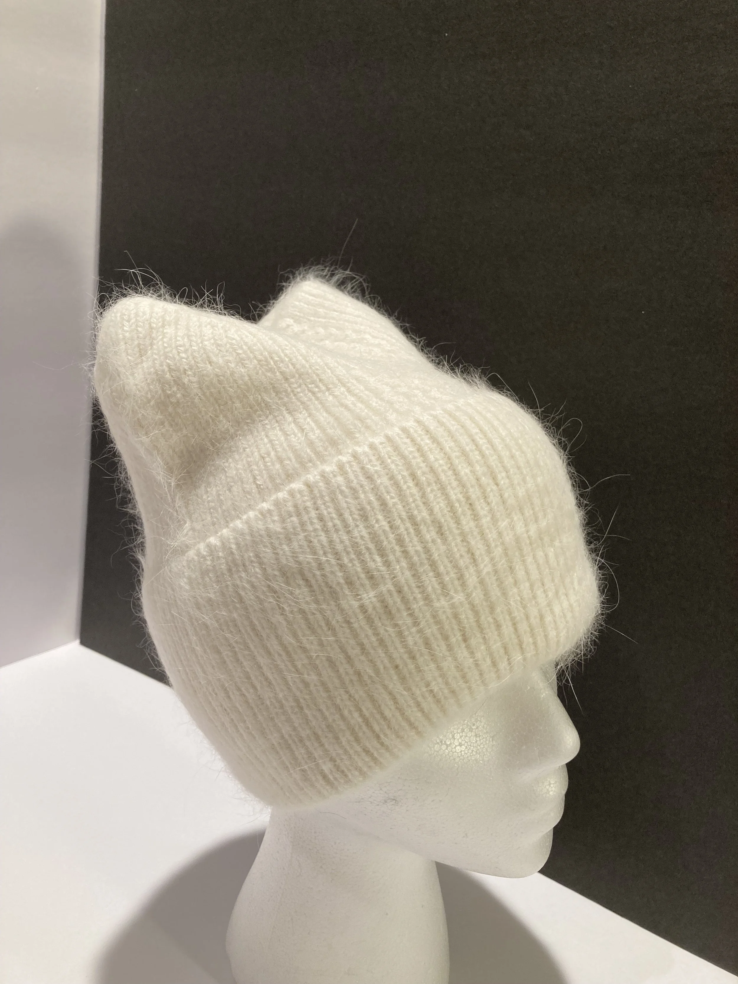 NEW: Cashmere Beanie, Fold-over, Kitty Cat Shape