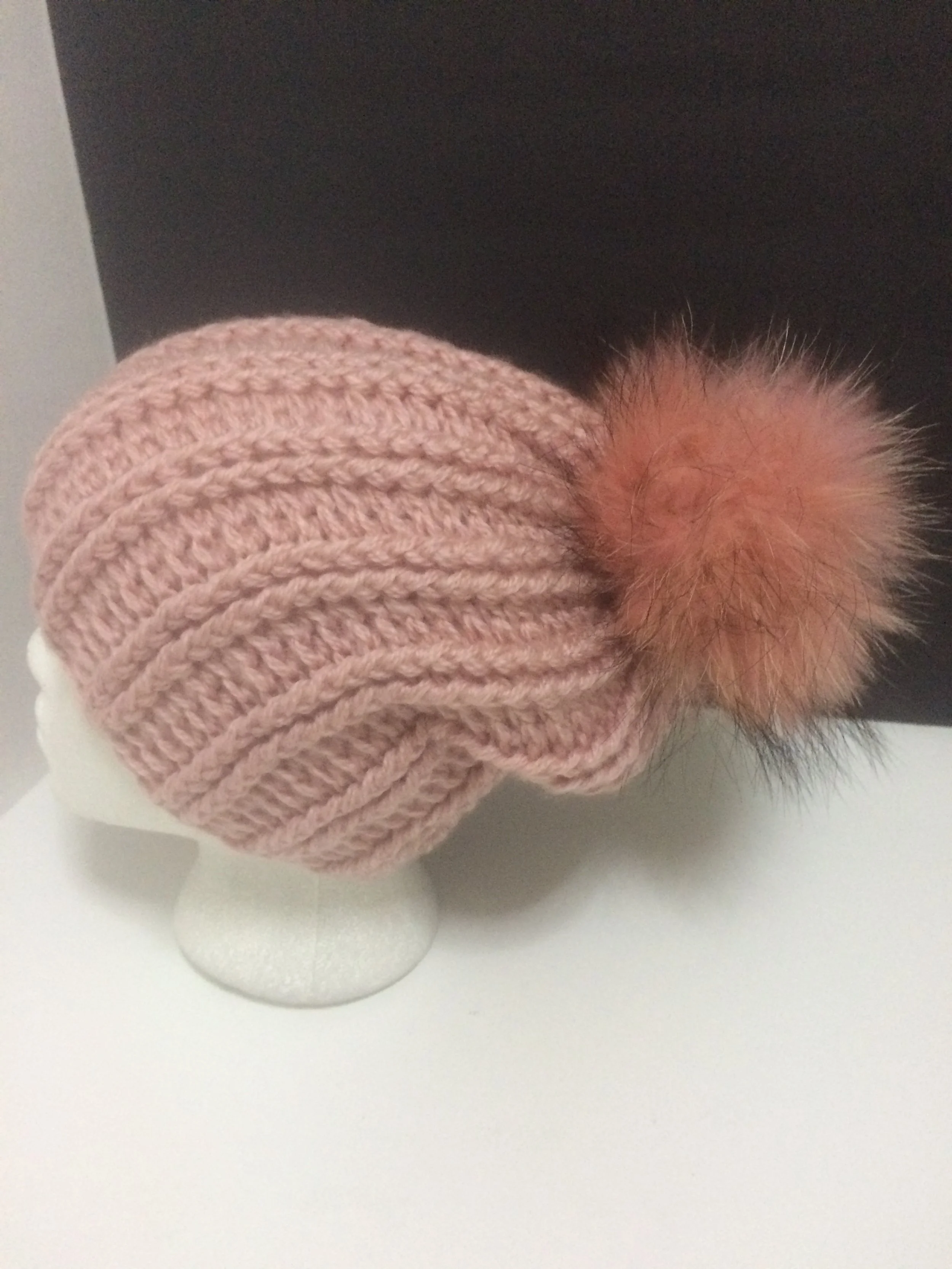 100% Mohair Hat with Removable Real Raccoon fur Pompom