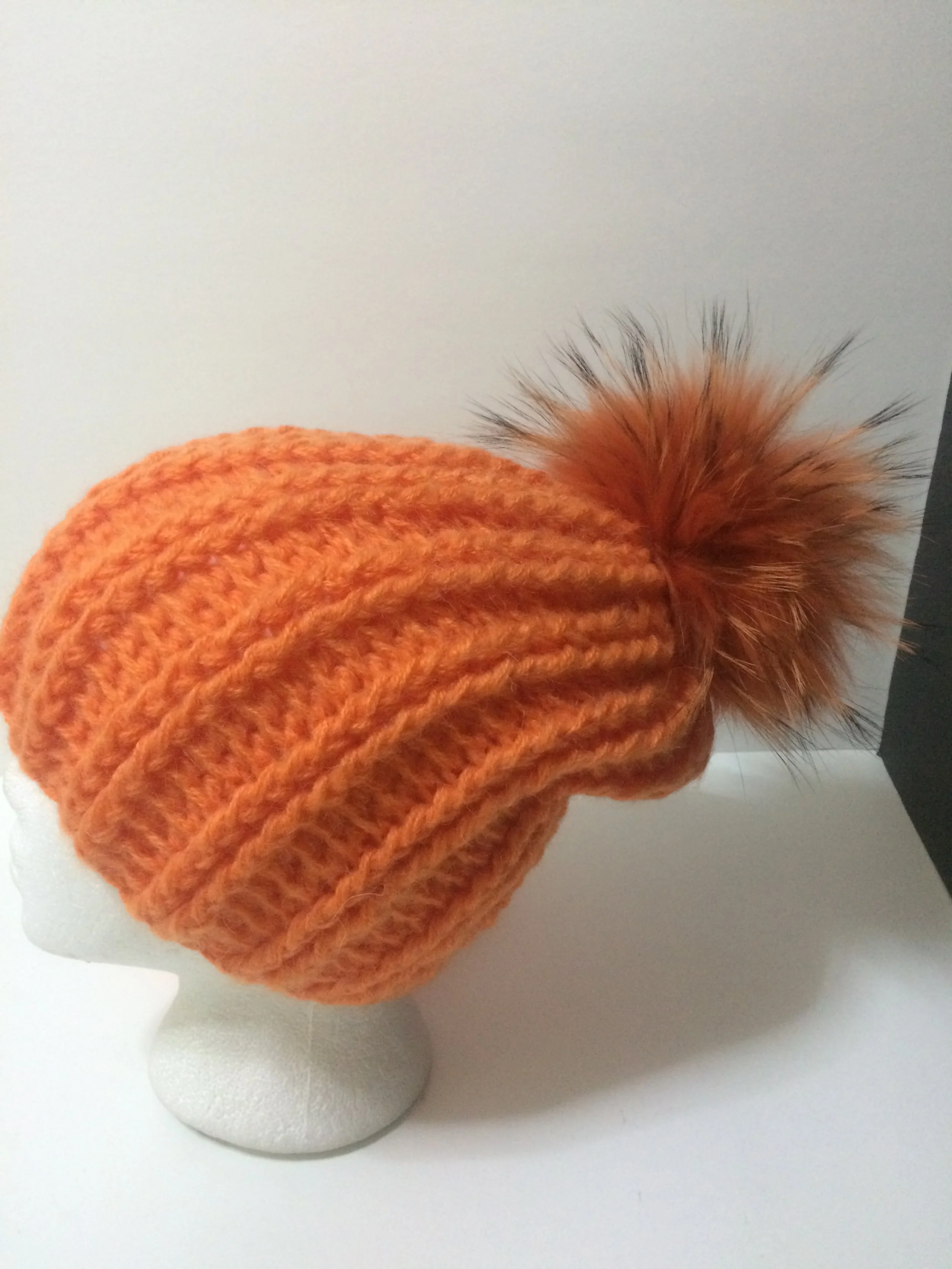 100% Mohair Hat with Removable Real Raccoon fur Pompom