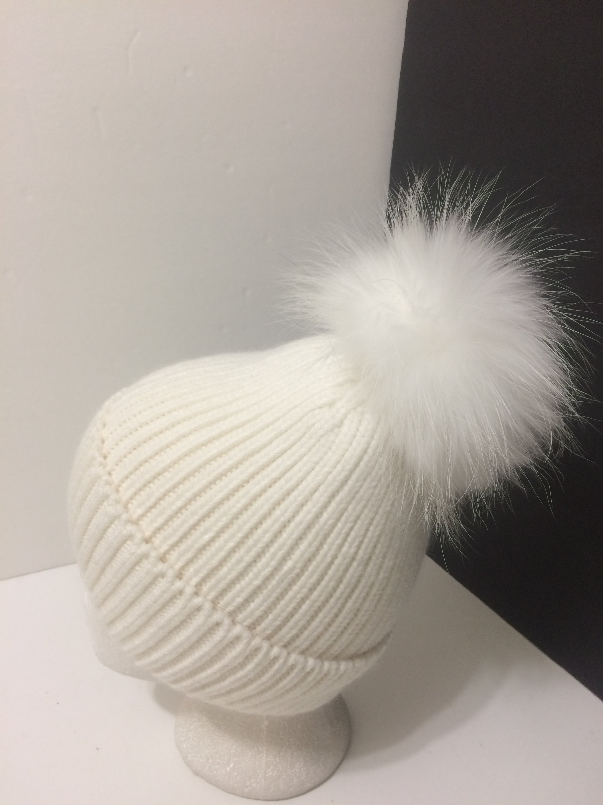 New: Thick Ribbed 100% Angora with Removable Real Raccoon fur pompom
