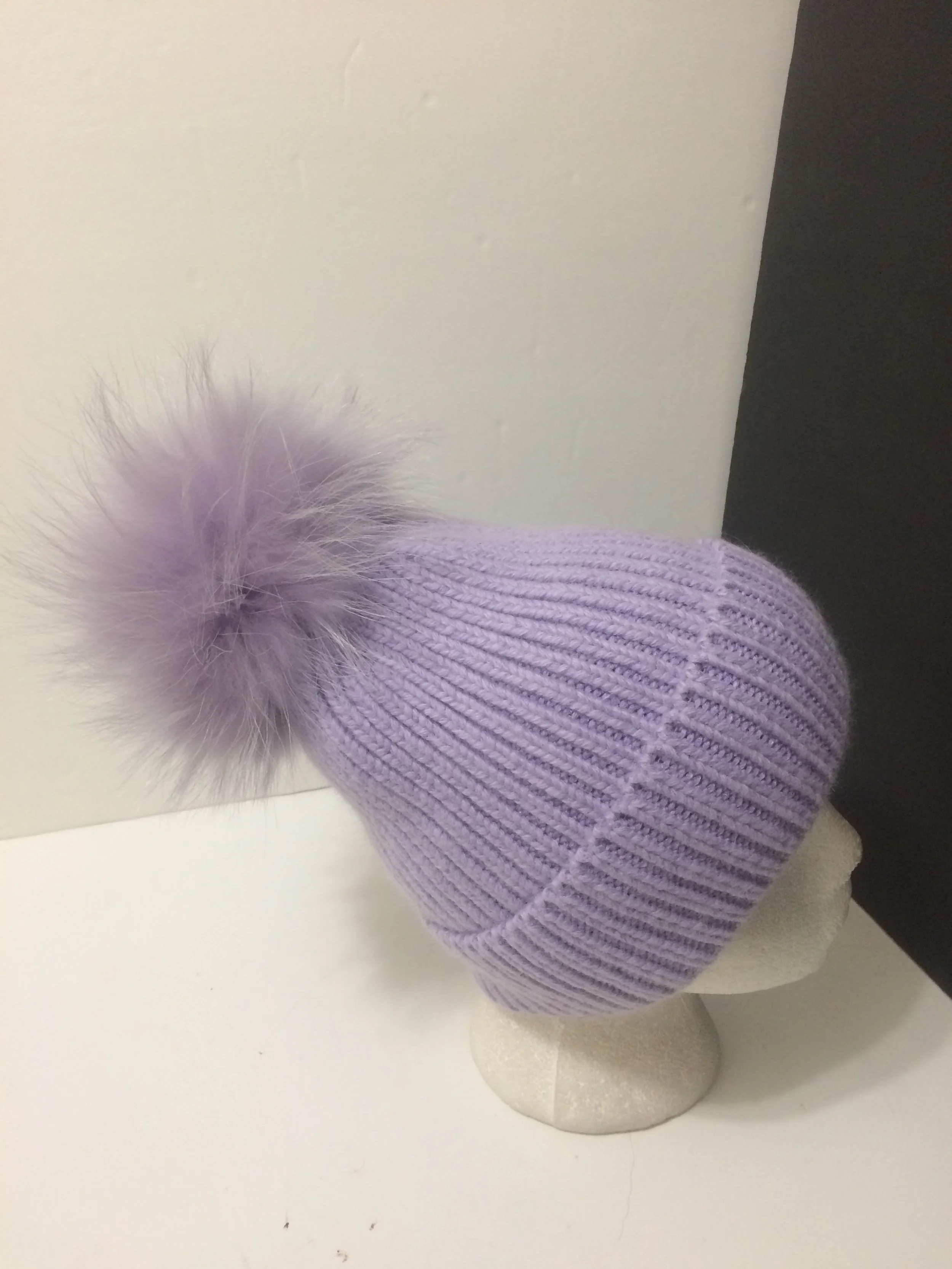 New: Thick Ribbed 100% Angora with Removable Real Raccoon fur pompon