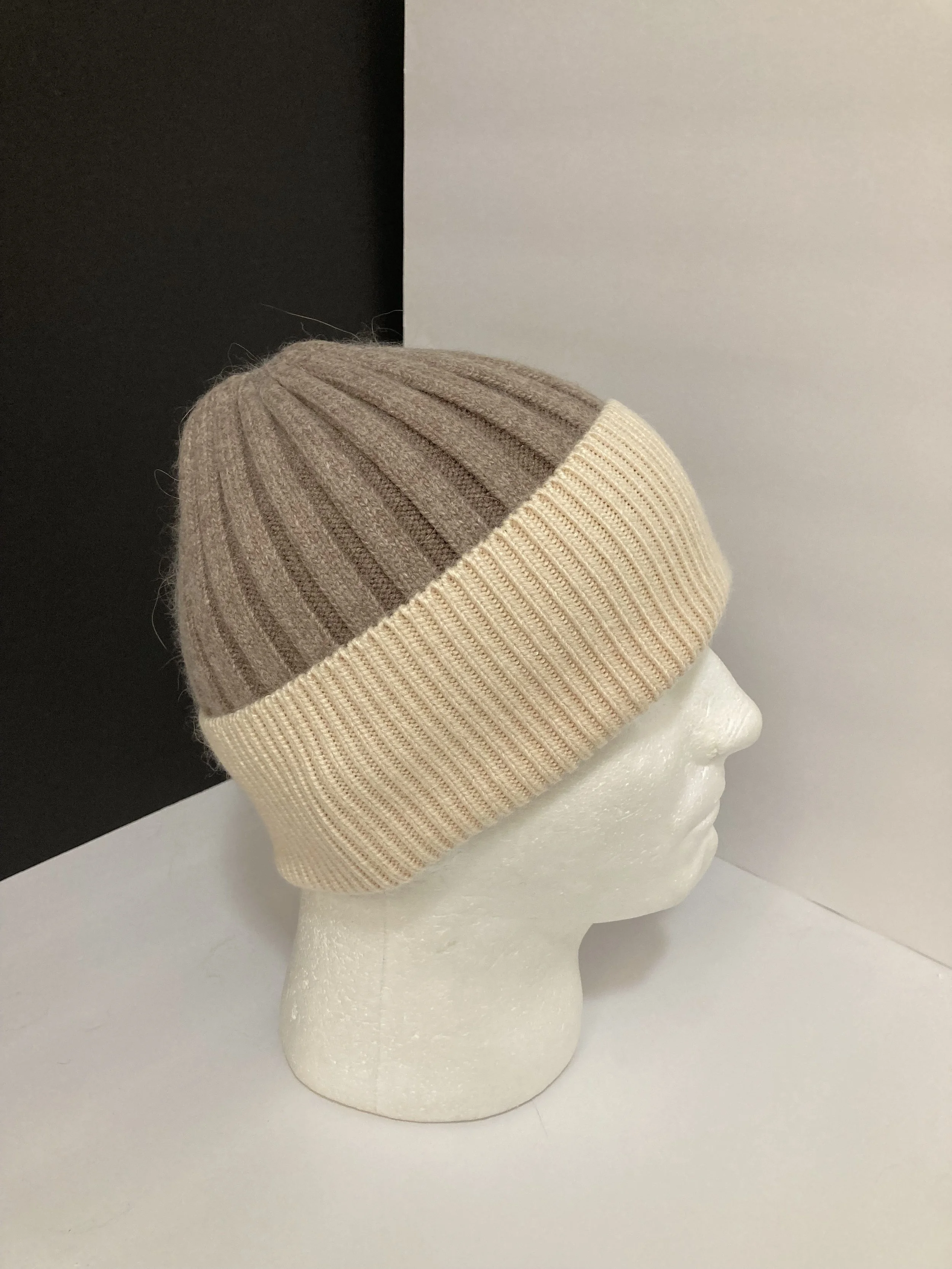 Angora  Mens Beanie, Fold-over Ribbed Hat
