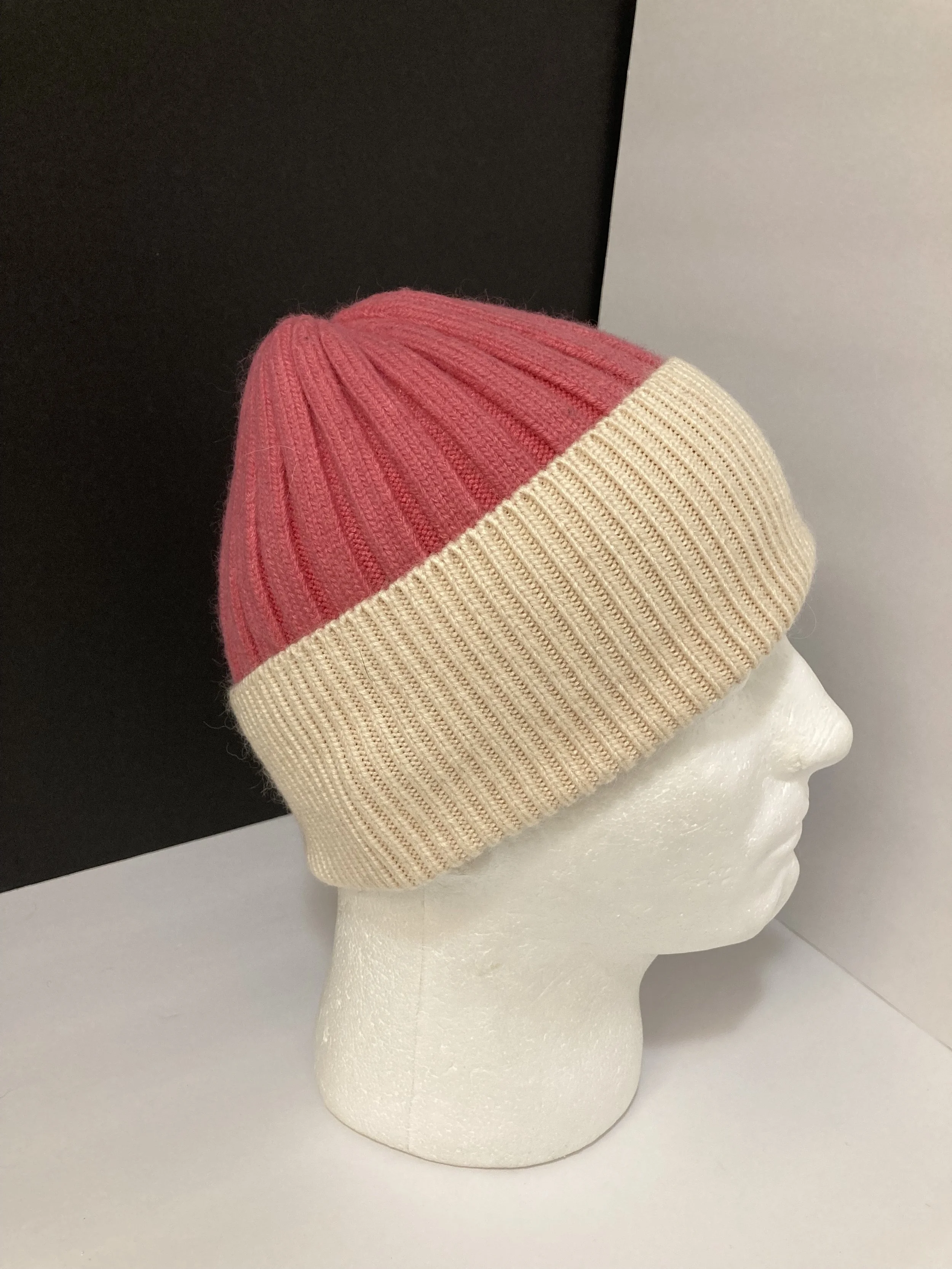 Angora  Mens Beanie, Fold-over Ribbed Hat