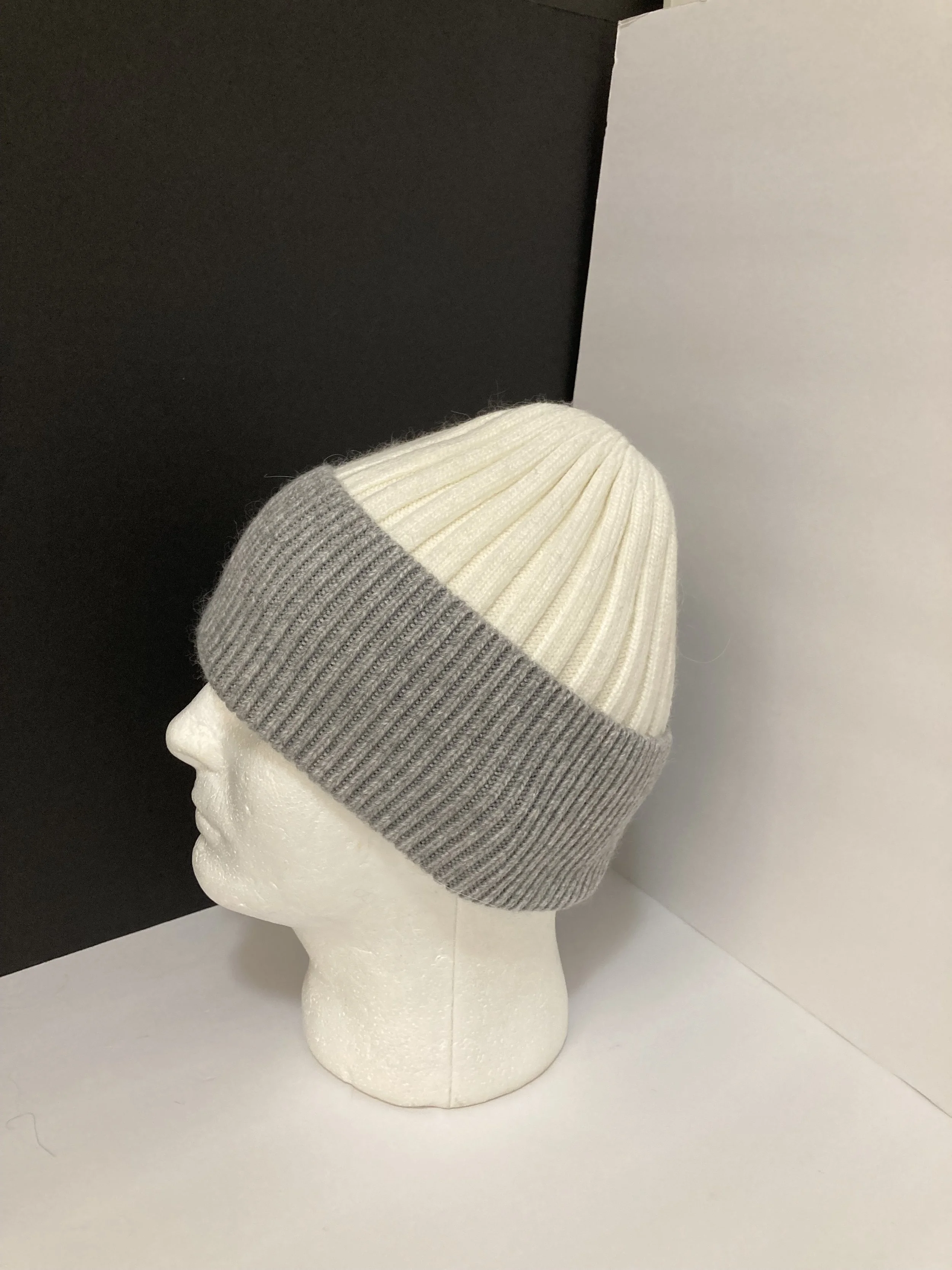 Angora  Mens Beanie, Fold-over Ribbed Hat