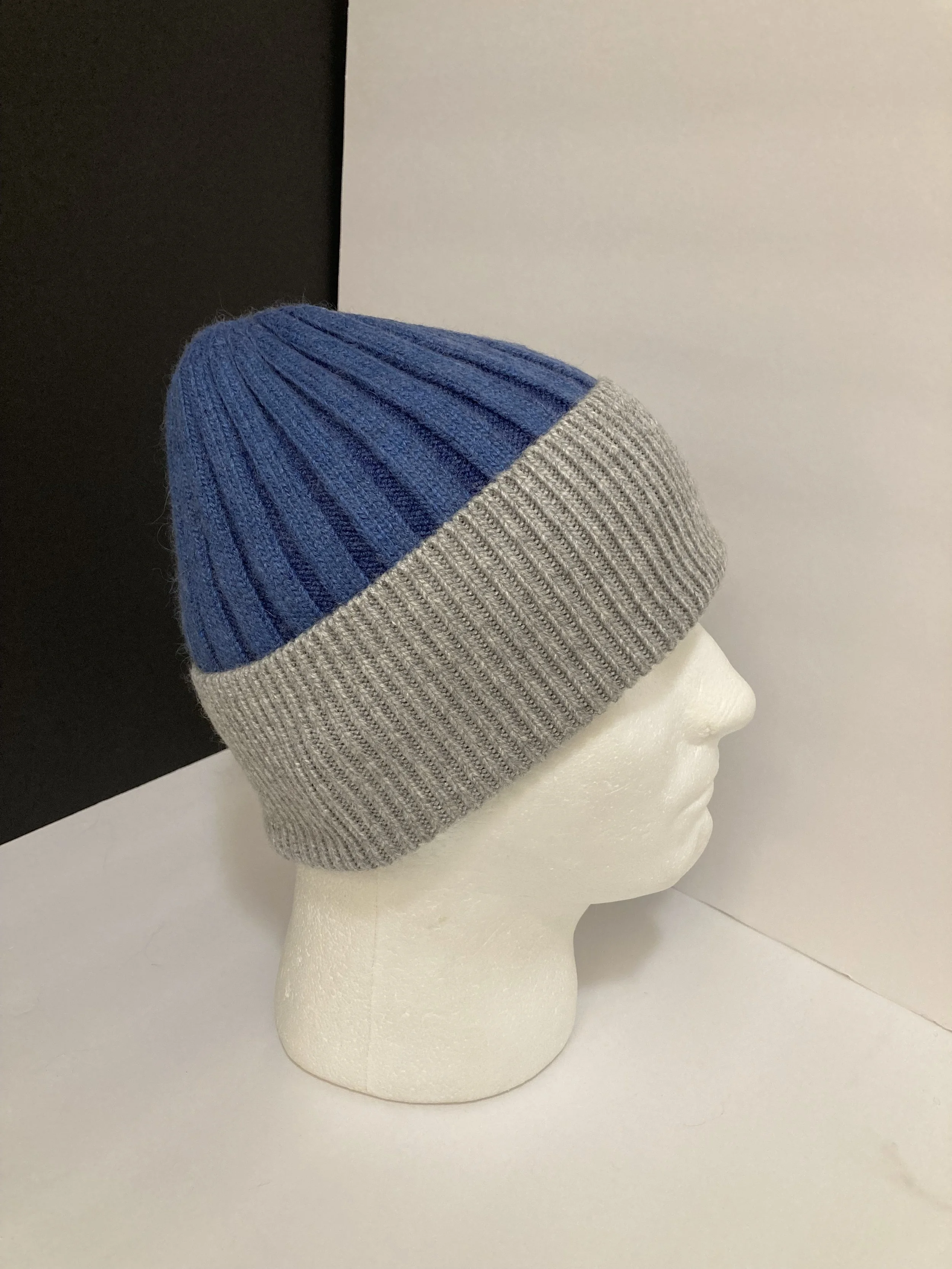 Angora  Mens Beanie, Fold-over Ribbed Hat
