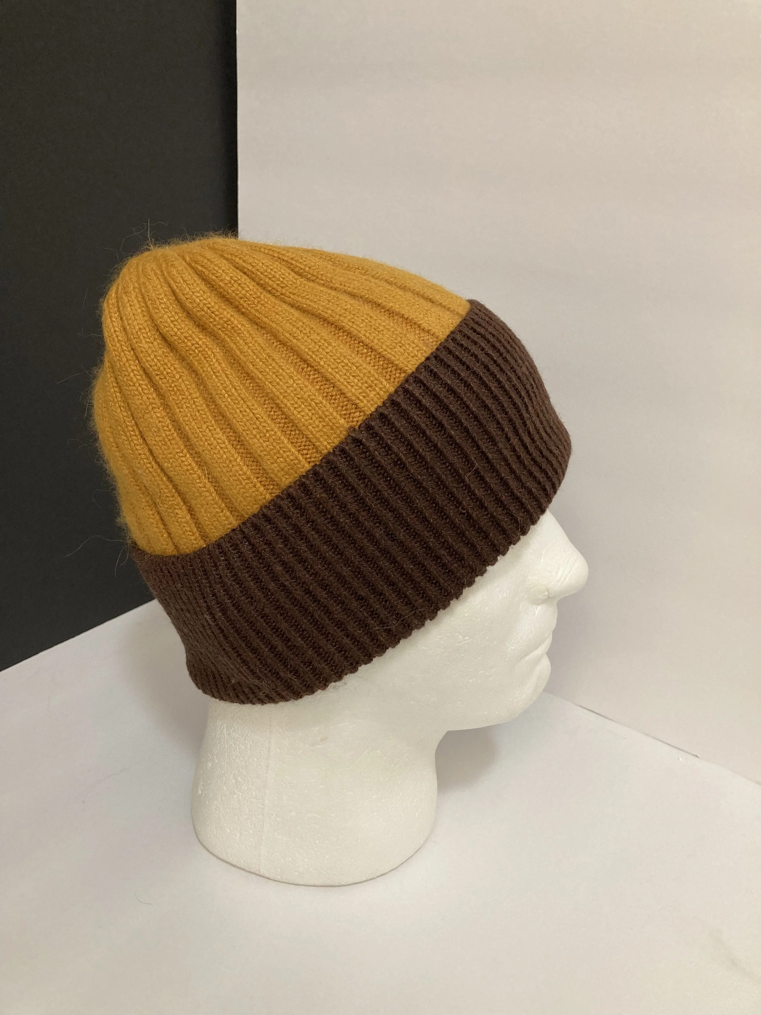 Angora  Mens Beanie, Fold-over Ribbed Hat