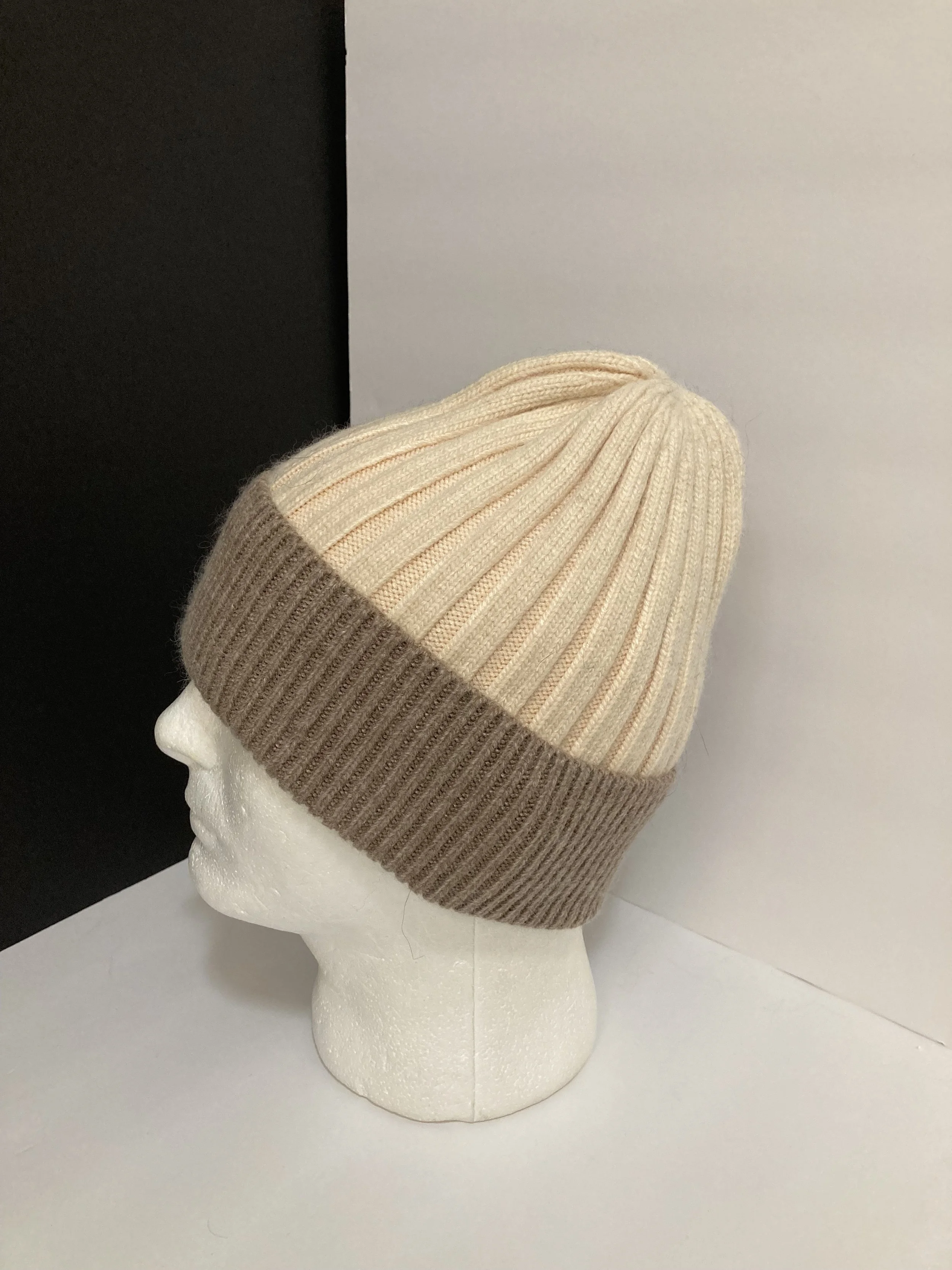Angora  Mens Beanie, Fold-over Ribbed Hat