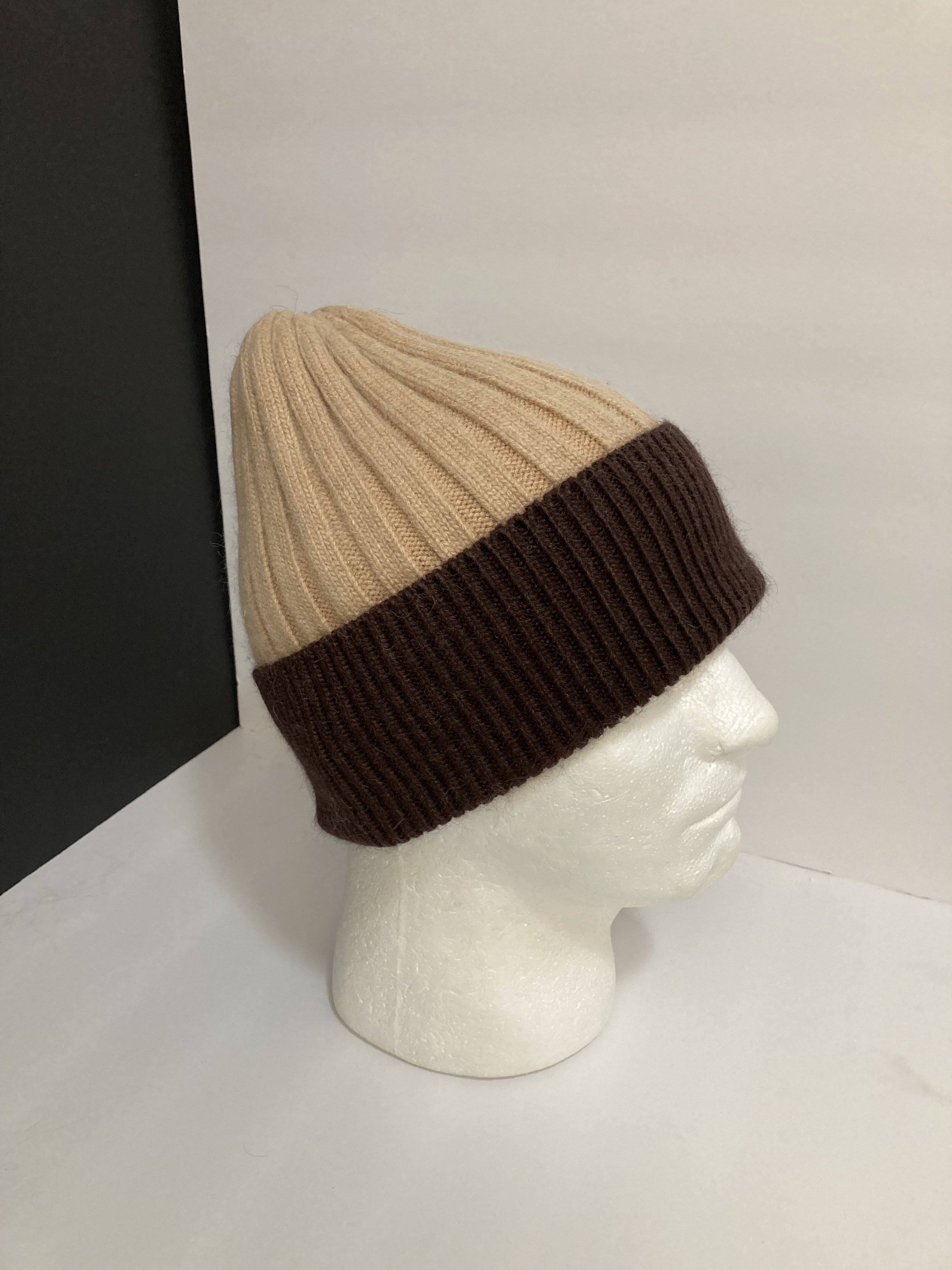 Angora  Mens Beanie, Fold-over Ribbed Hat