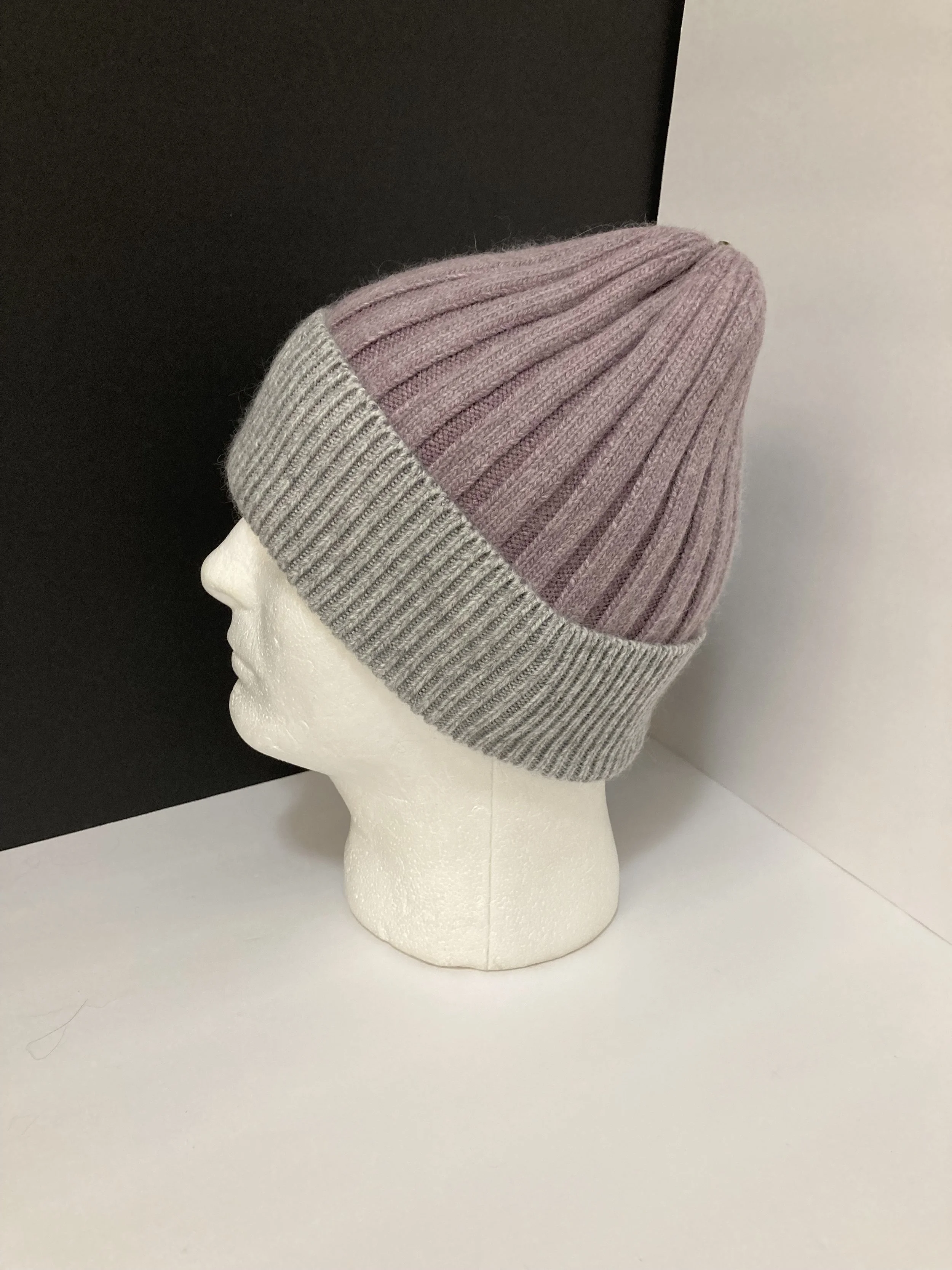 Angora  Mens Beanie, Fold-over Ribbed Hat