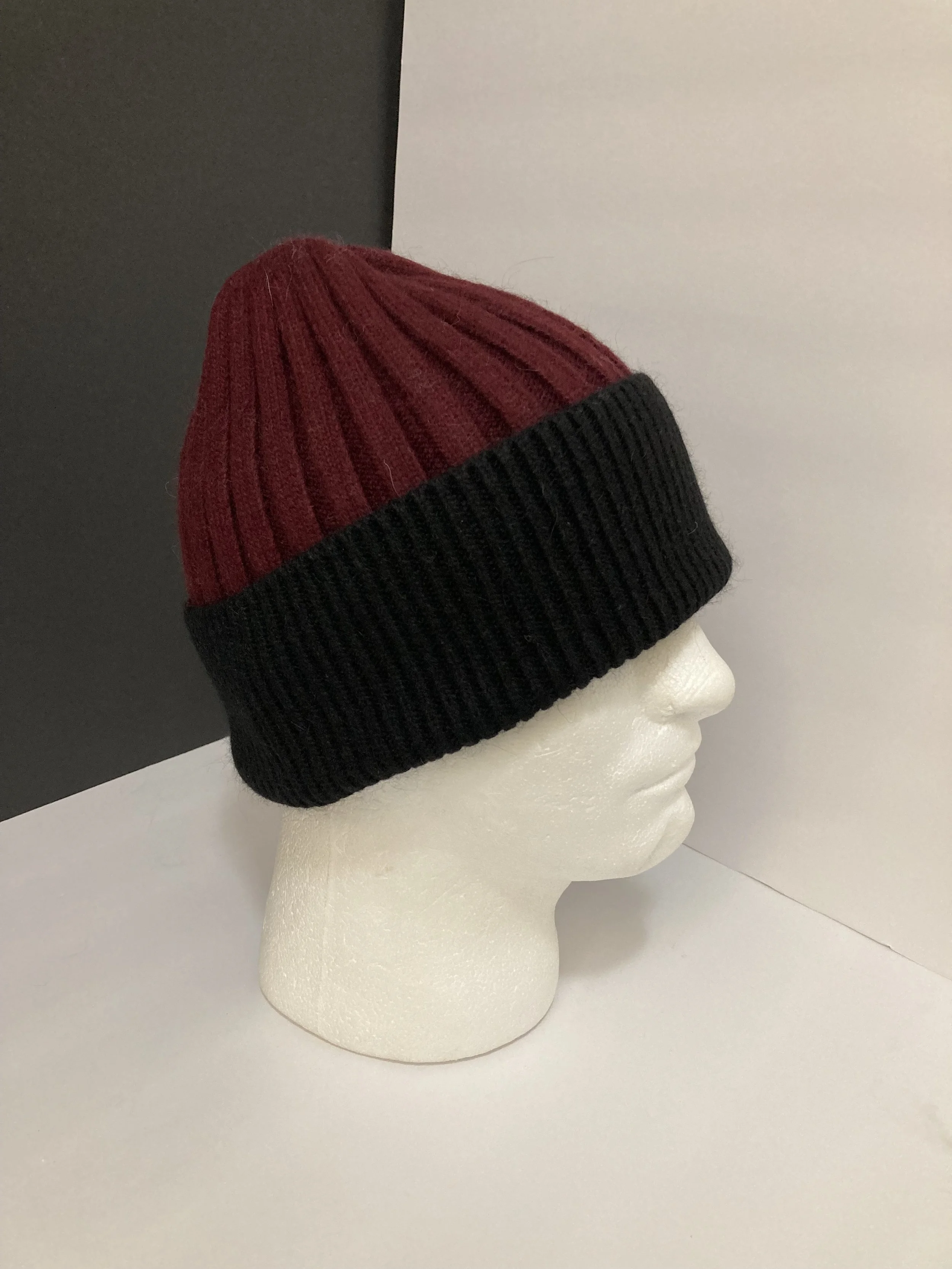 Angora  Mens Beanie, Fold-over Ribbed Hat
