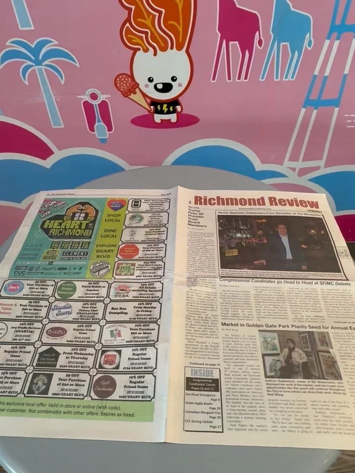 Something special for our neighborhood💕
We&rsquo;re excited to share exclusive coupons from Geary Blvd businesses in the Richmond Review for the Heart of the Richmond Night Market!

The first Night Market is this Saturday 5/16.
Come shop, dine, and 