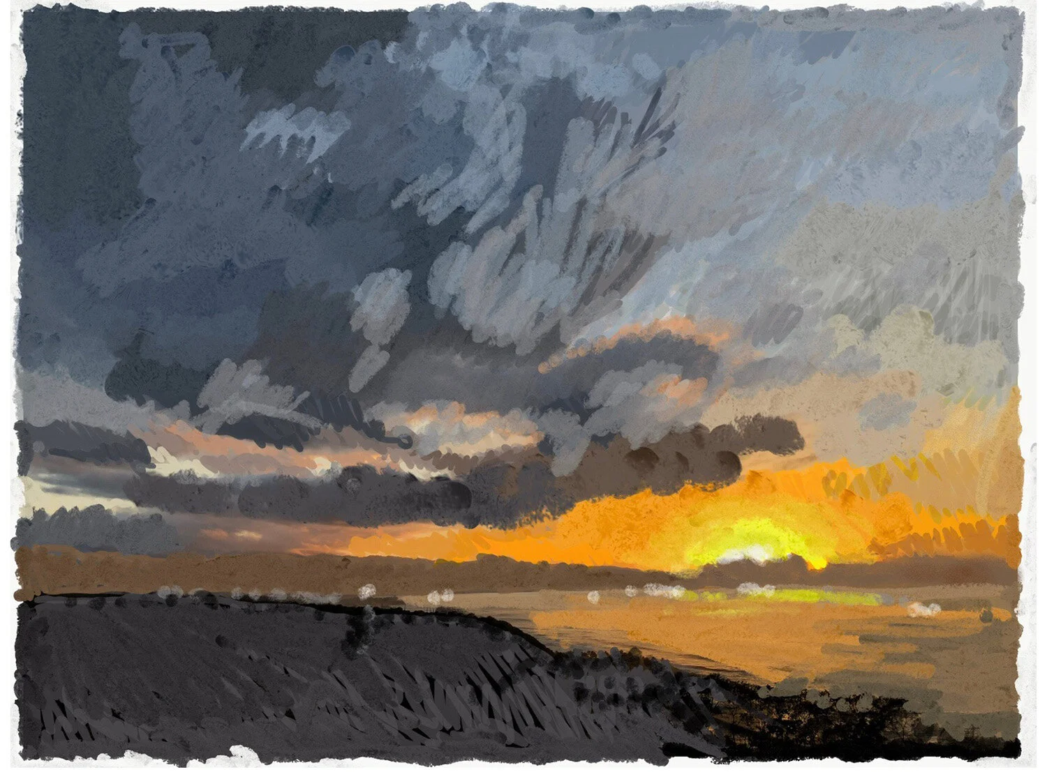 NORTH SHORE SUNSET - iPad digital hybrid drawing