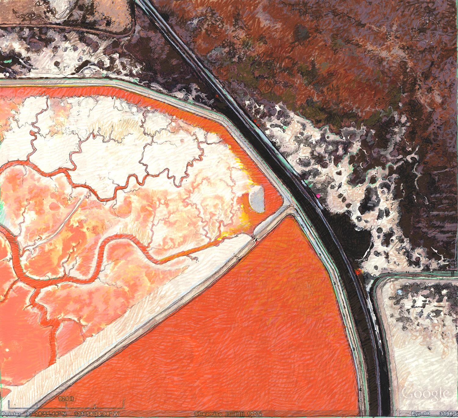 OAKLAND SALT PONDS - 12”x12” hybrid painting