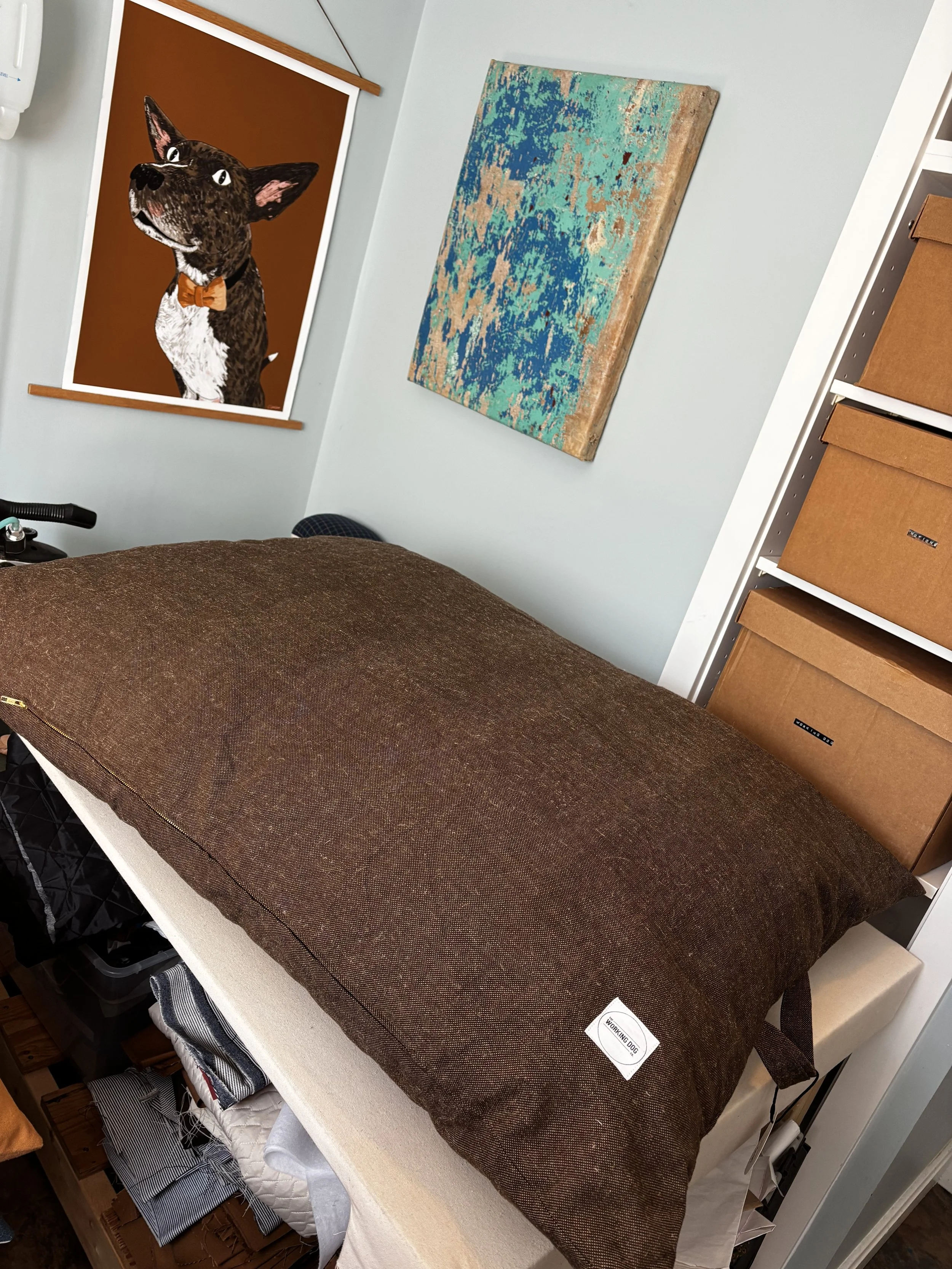 OOAK Cargo Bed in Toffee Brown Upholstery Fabric