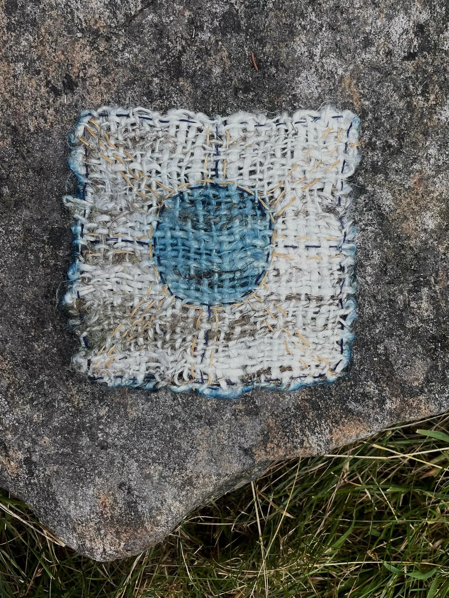 Island time
Handspun woven 
Linen with bearded moss
Cyanotype print 
Embroidered 
🫐🍃🫐
Maine summer island 
A week in the company of seven 
Amazing women. 🌿
Plus acres of moss, salty swims and cozy evenings.
#coastalmaine #island