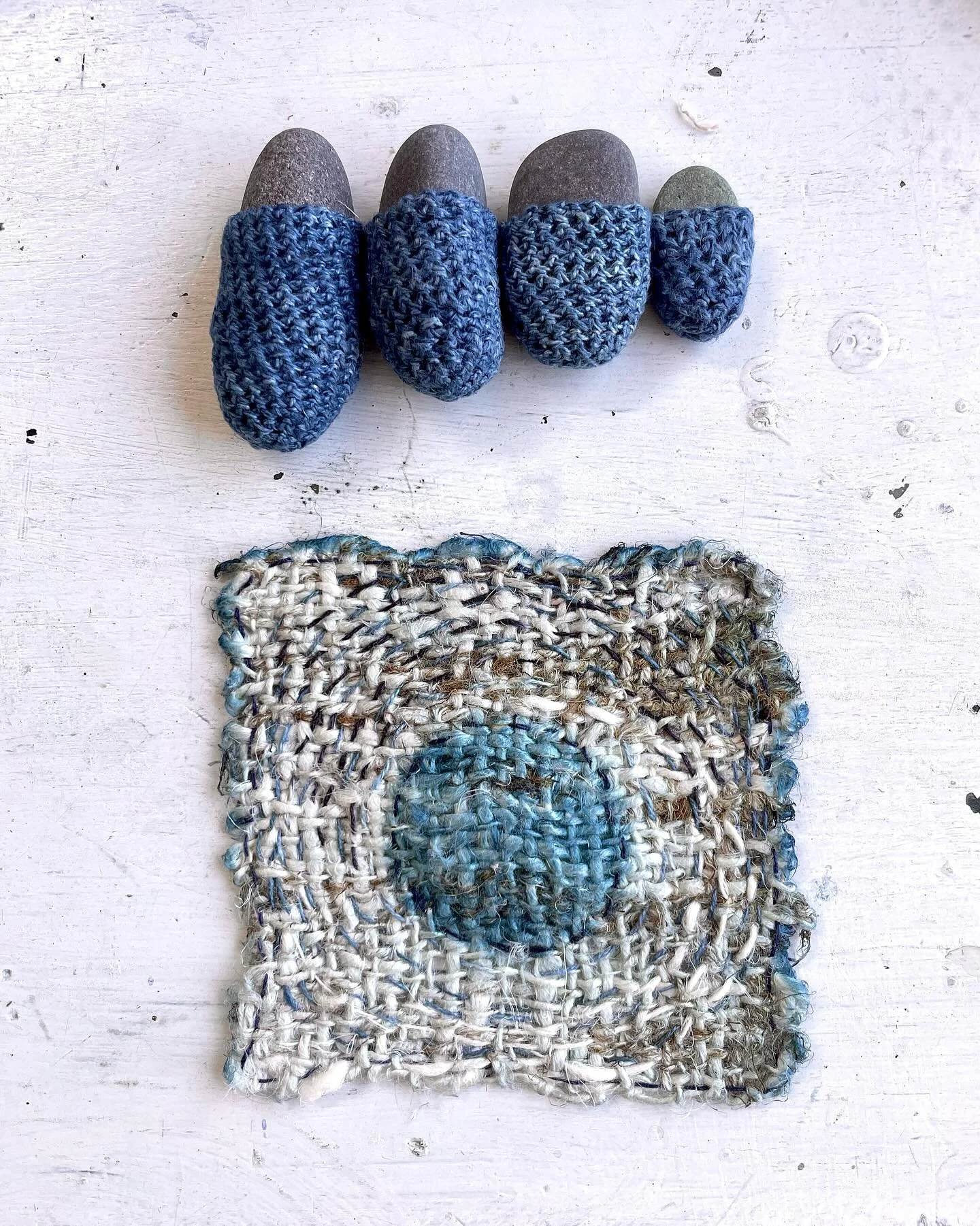 Lichen and linen
Cyanotype 
Crocheted indigo 
Handspun
Handwoven 
Anthotype 
Ocean
Rocks and sky
Slowing down.

#alloftheabove