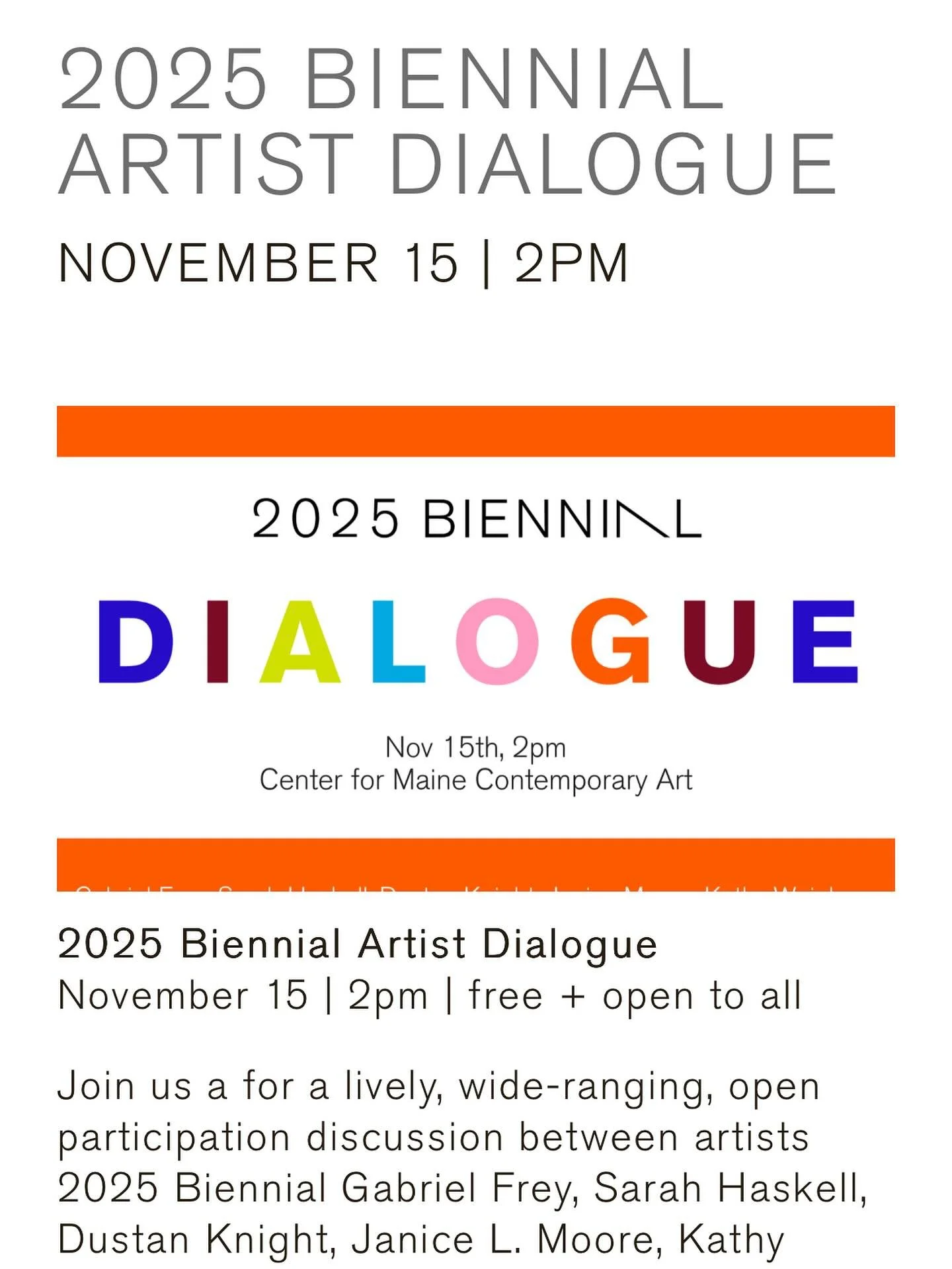Hope to see you....
Artist talk with a few biennial artists
CMCA Rockland ME
2 o'clock Saturday afternoon, November 15
@cmcanow