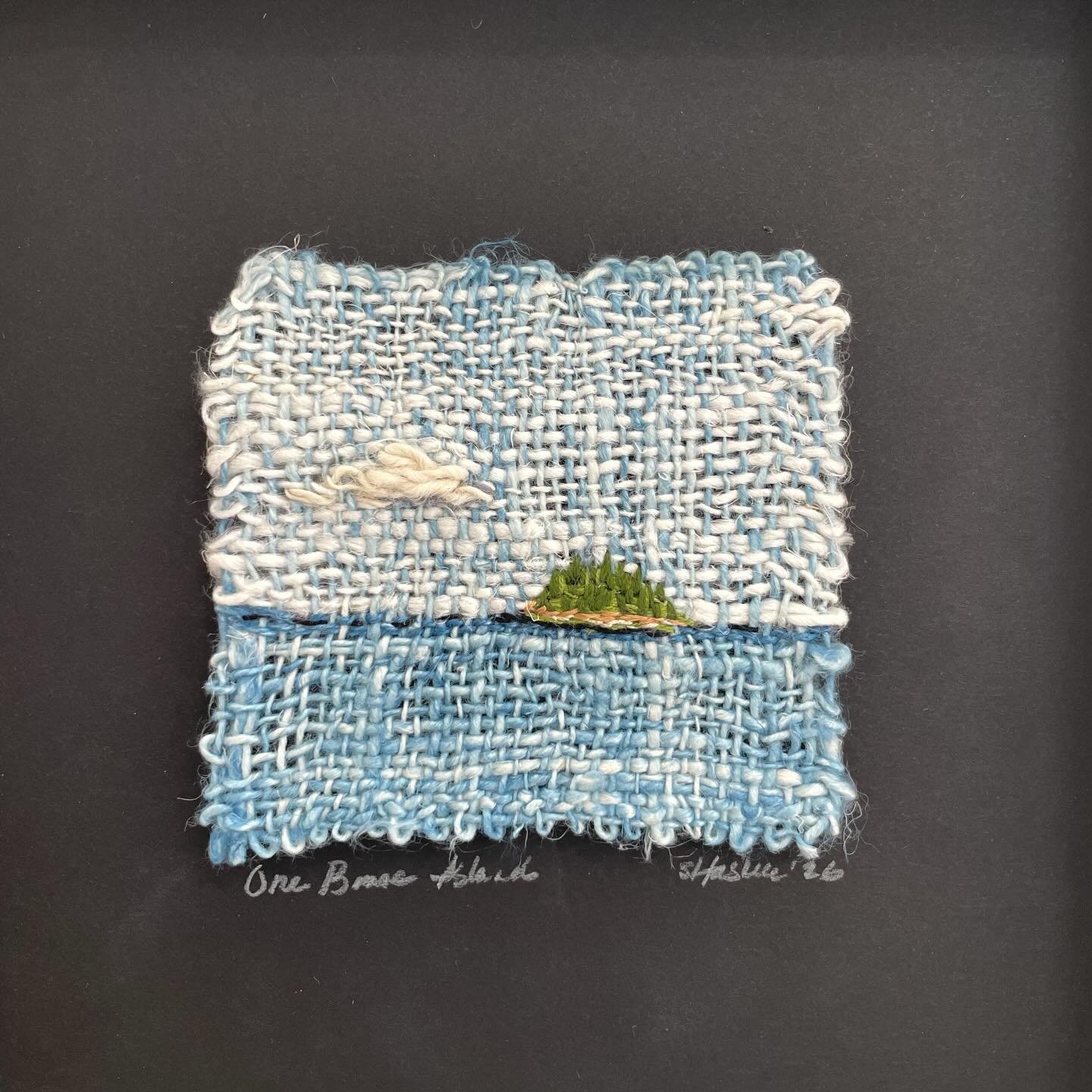 "One Brave Island"
4" by 4"
Hand spun Linen, indigo, embroidered with cotton floss

This sweet little framed piece will it be part of Buoy ARTPM amazing community exhibit!
Three cheers for Al the amazing curator extraordinaire.
@b