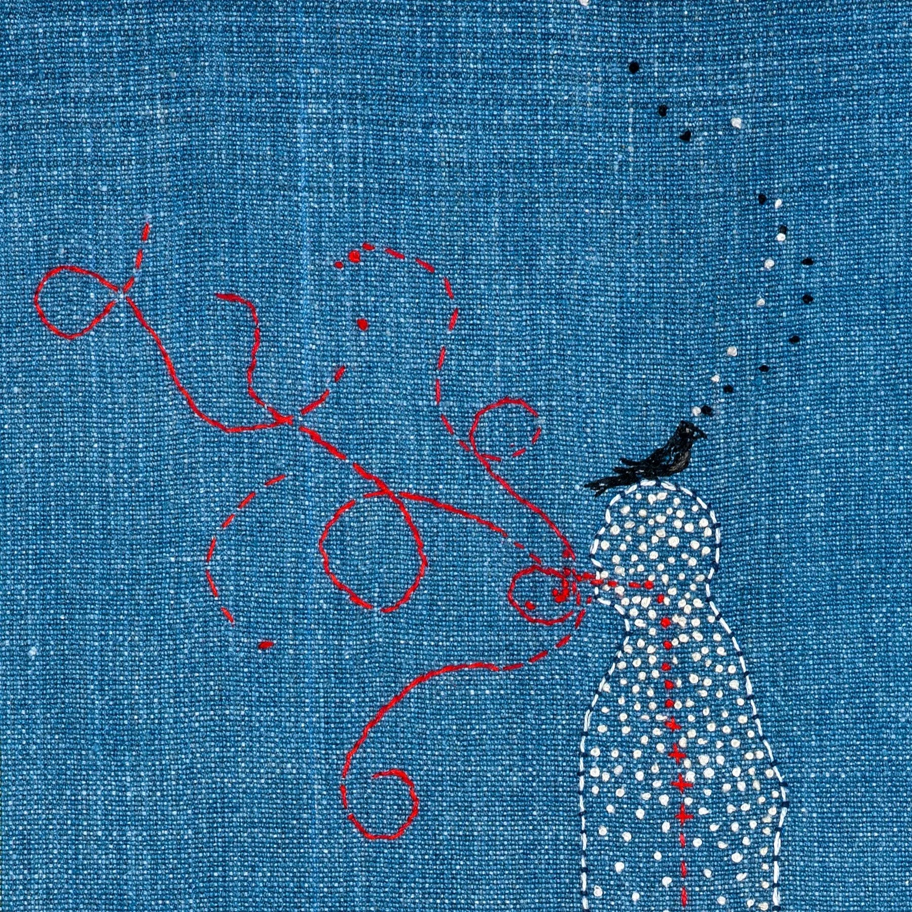 "Secrets of the Infinite" (center panel)
Indigo dyed, hand woven linen, embroidery floss.

The collection is 28&rdquo; by 90&rdquo; 
Each panel is 28&rdquo; by 15&rdquo;

2017

&ldquo;Secrets of the Infinite&rdquo; explores the journey of b