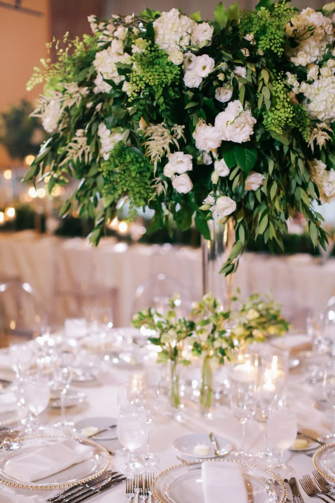 aboutdetailsdetails.com | Brandon Kidd | LA Wedding Planner | Catalina Point Wedding | Wedding Reception Inspiration | Lush Greenery | Candlelight | Tall Floral Centerpieces