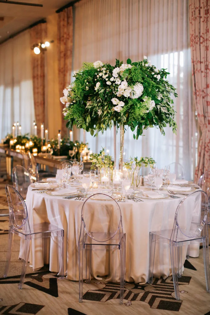 aboutdetailsdetails.com | Brandon Kidd | LA Wedding Planner | Catalina Point Wedding | Wedding Reception Inspiration | Lush Greenery | Candlelight | Tall Floral Centerpieces