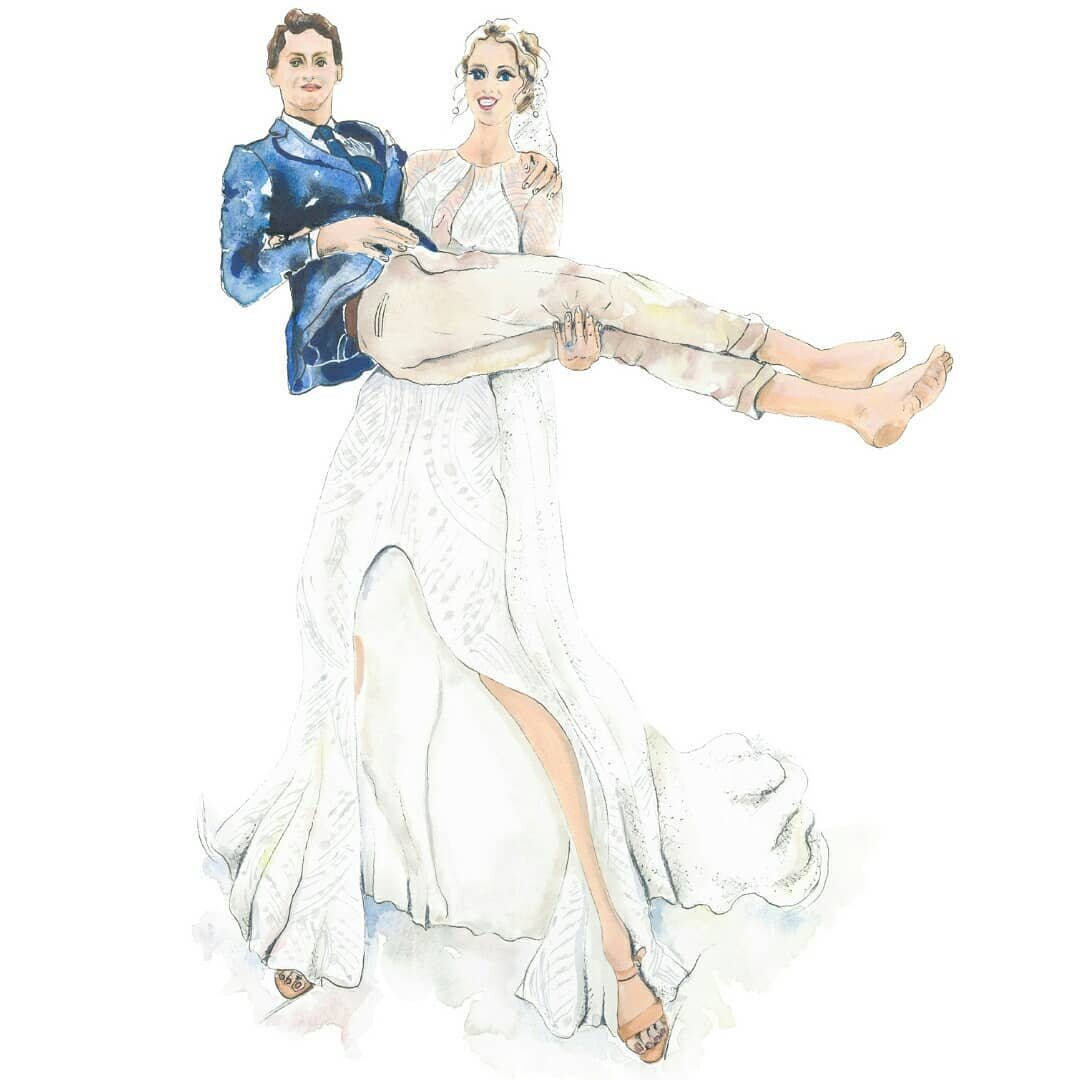💍&nbsp;BRIDAL COUPLE&nbsp;💍&nbsp;This was such a fun, loving illustration to re-create from couple Dan &amp; @ash.m.burgess memorable wedding day! A beautiful wedding gift from a group of their friends! Ash wearing @jontedesigns bridal gown.&nbsp;
