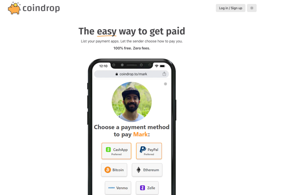 Coindrop home page screenshot